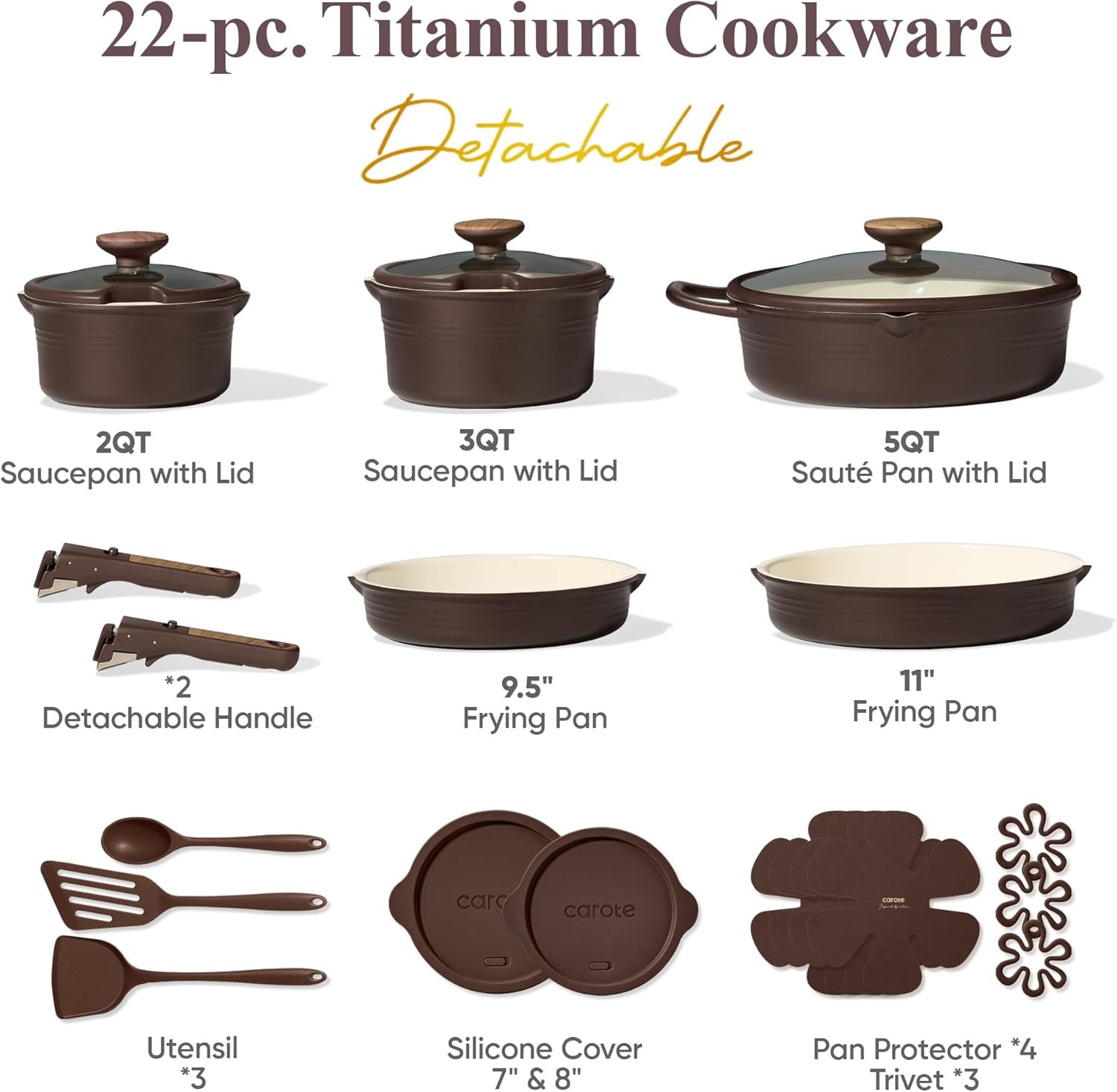 Thumbnail 1 de CAROTE 22Pcs Titanium Cookware Set 22pc