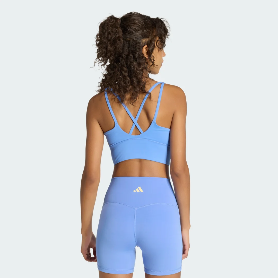 Detalle de Sujetador para poco impacto 3 Stripes Studio All Me de Adidas – Azul