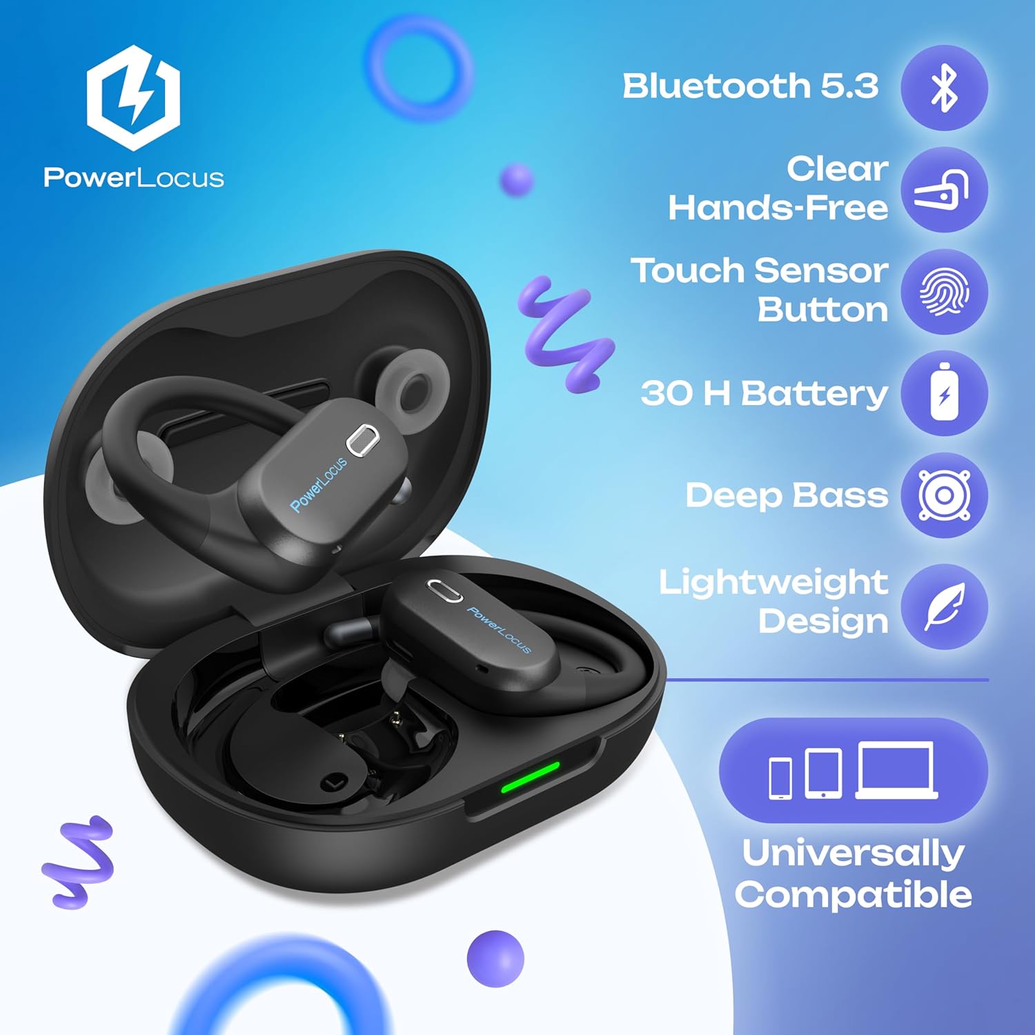 Thumbnail 6 de PowerLocus Kids Wireless Open-Ear Headphones (Blue)