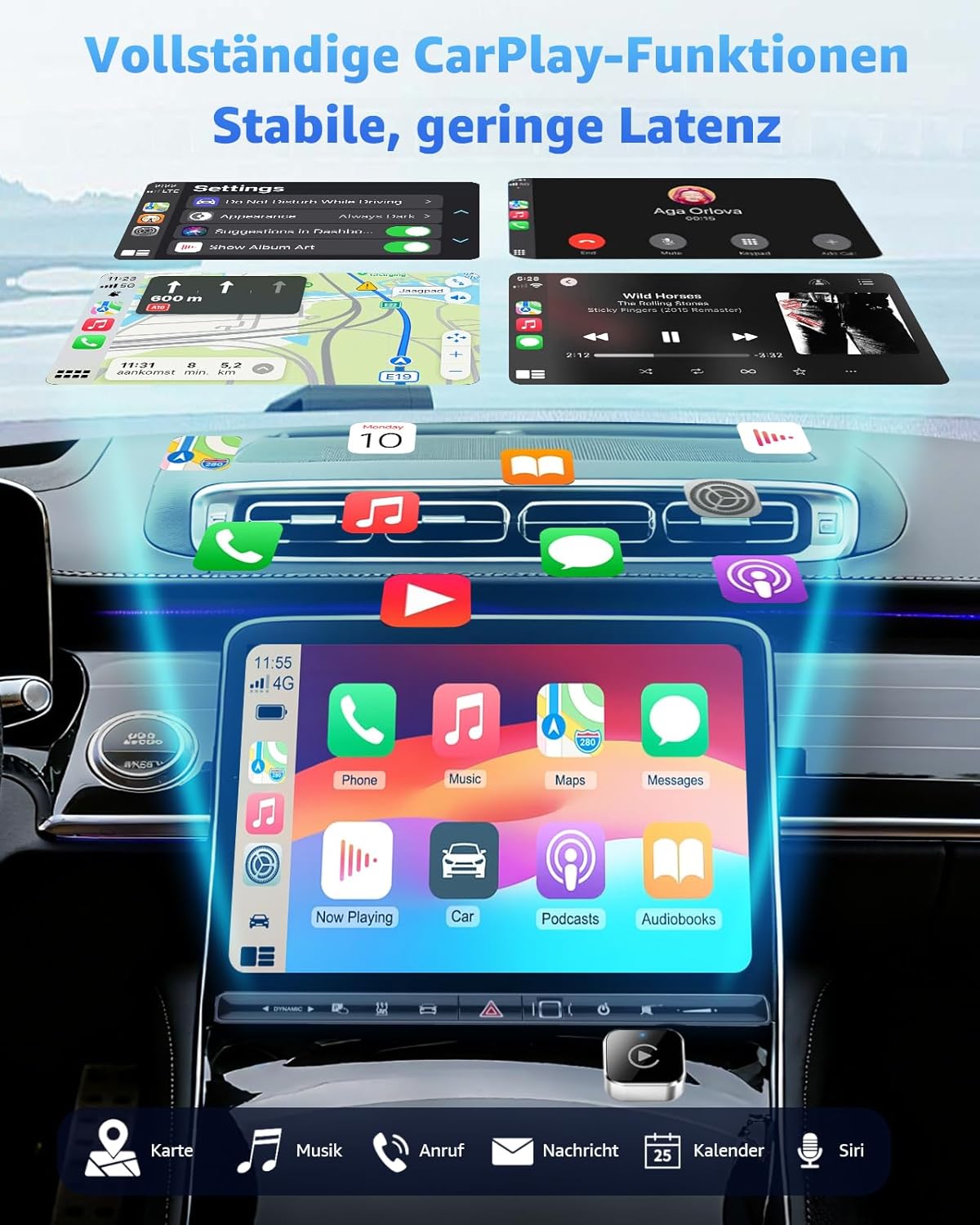 Detalle de Ancvet Wireless CarPlay & Android Auto Adapter – Kabellos, Plug & Play, ab 2016