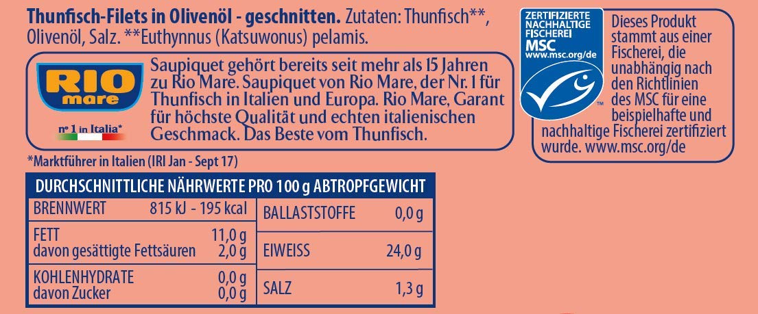 Detalle 2 de Saupiquet Rio Mare Thunfisch‑Filets in Olivenöl 160 g