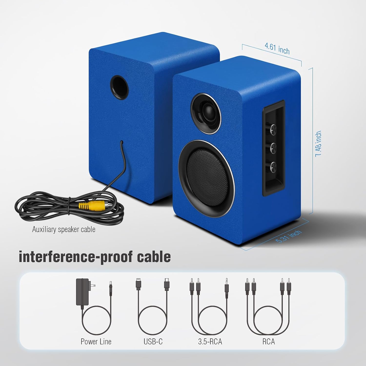 Thumbnail 6 de ZQMMSPK Active Bookshelf Speakers 60W: Bluetooth 5.3, USB-C, AUX/RCA, 3" Carbon Fibre Woofer