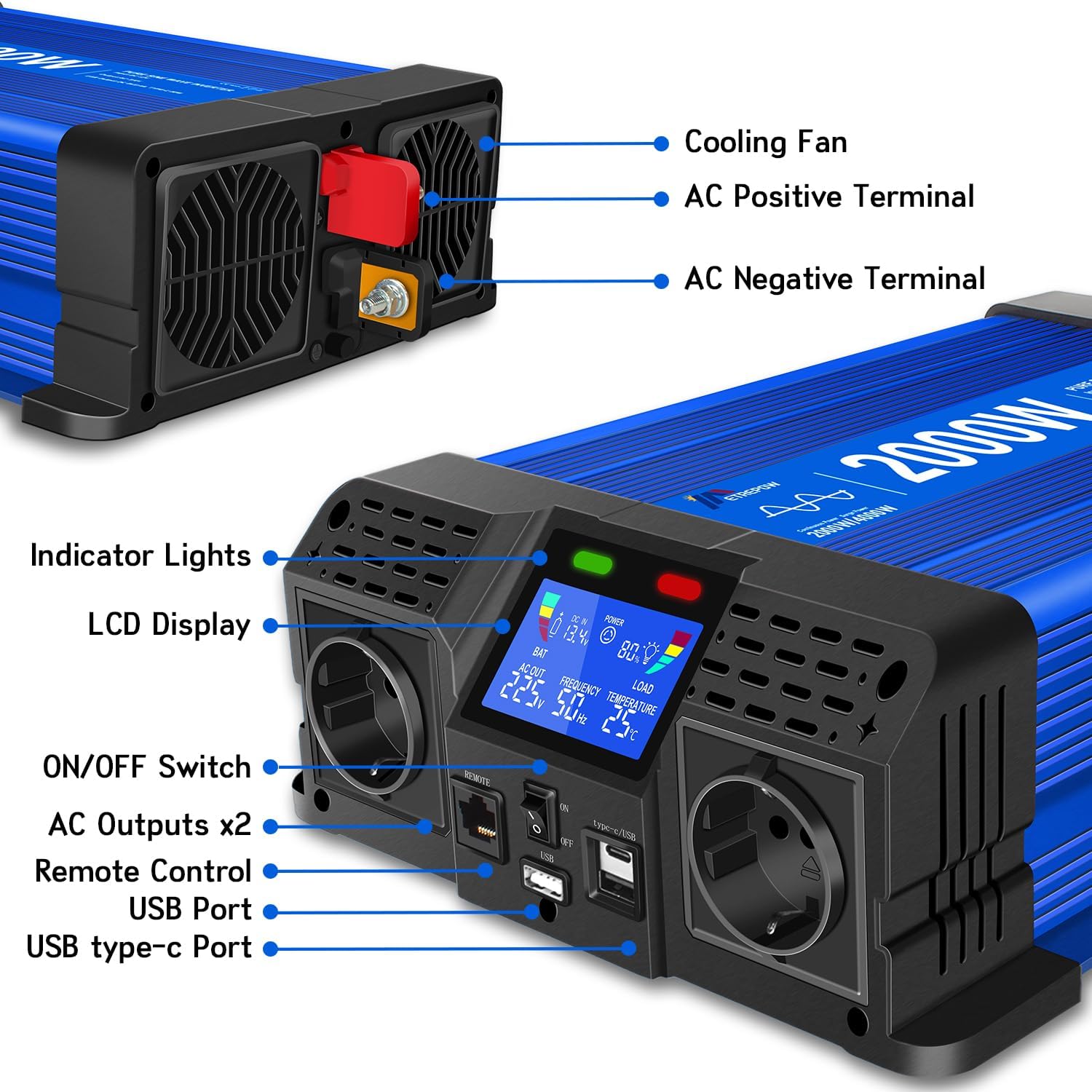 Detalle 2 de ETREPOW Convertisseur 2000W Pur Sinus 🔌