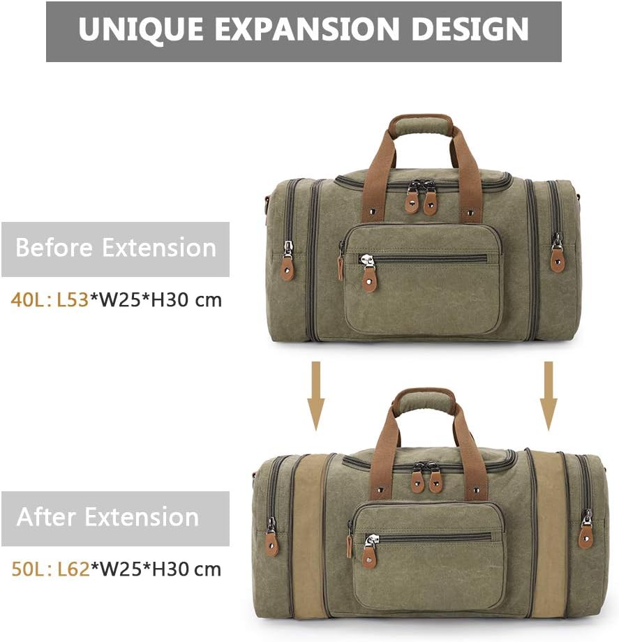 Detalle de Gonex Expandable Canvas Holdall 40L/50L – Durable Unisex Weekend Bag with Multi-Pockets