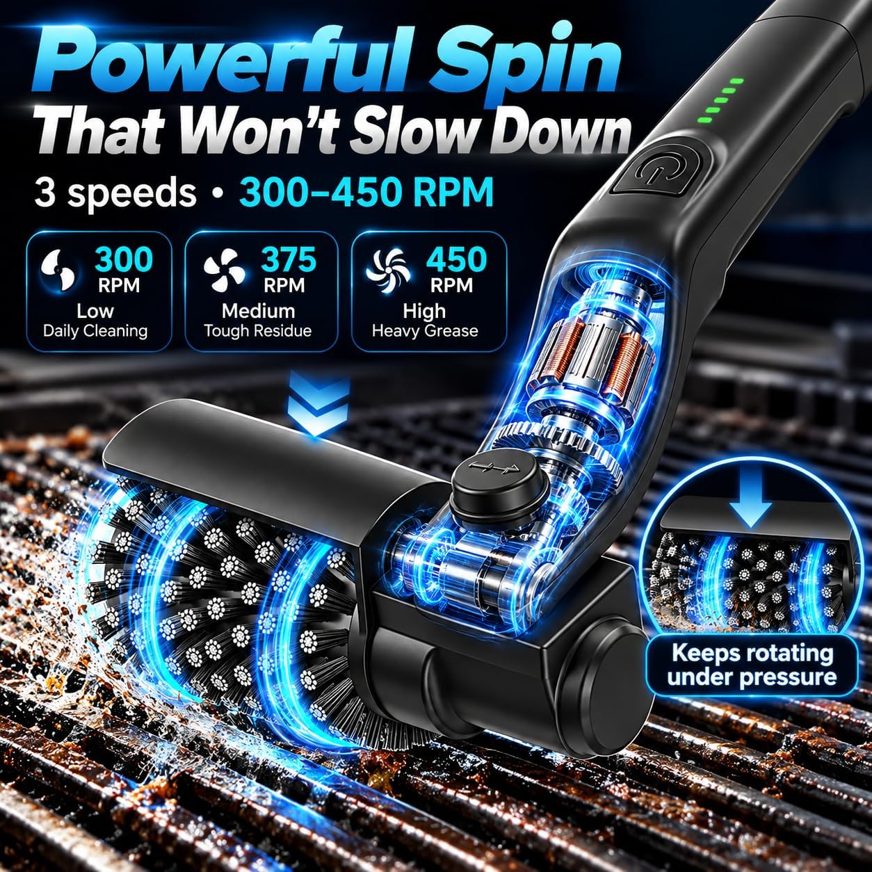 Thumbnail 1 de SWITMH Electric Grill Brush Rechargeable: 3-Speed, 180° Rotary Head, USB-C Quick Charge
