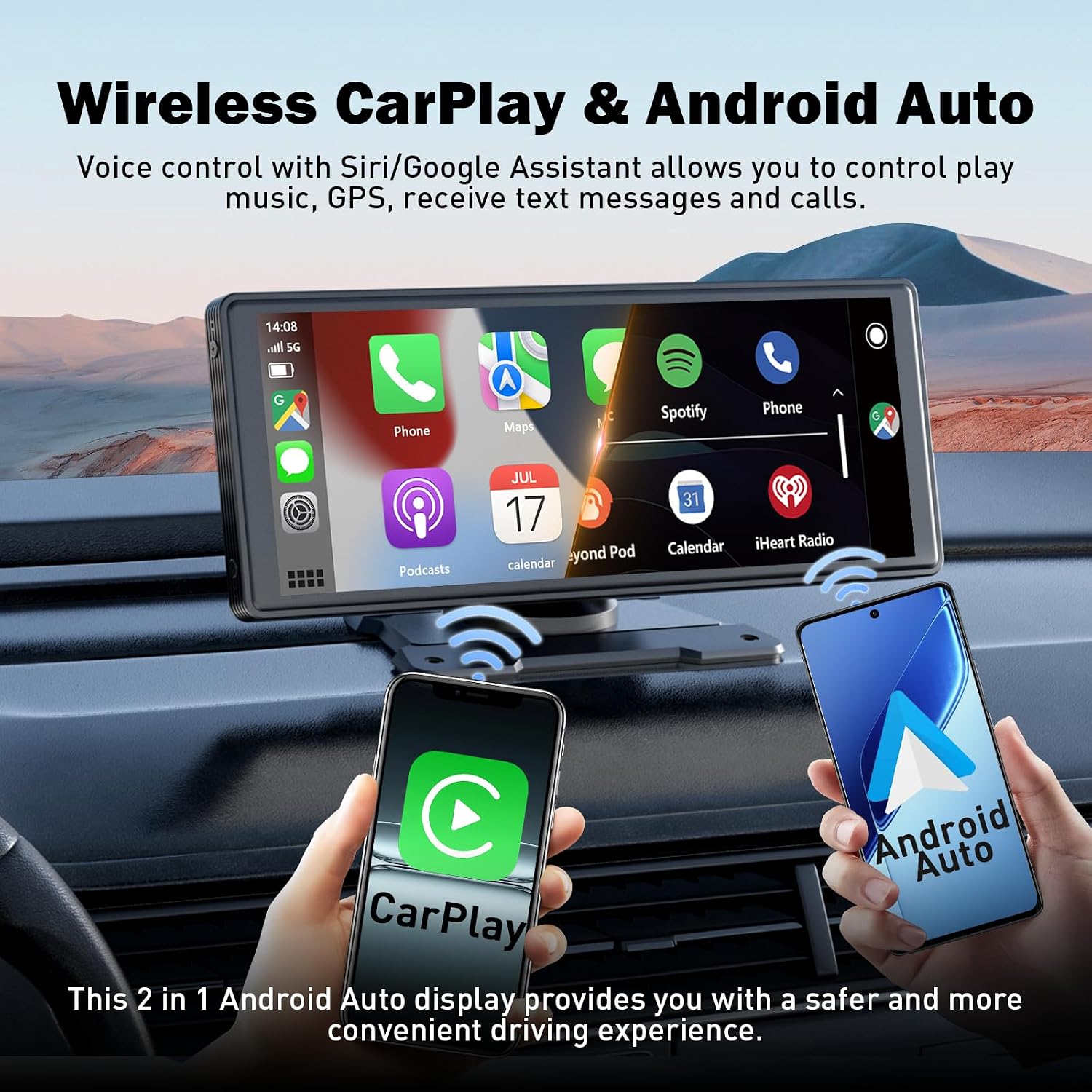 Detalle 2 de 10.26" Wireless Car Stereo with Apple CarPlay & Android Auto, IPS Touchscreen & 1080P Rear Camera