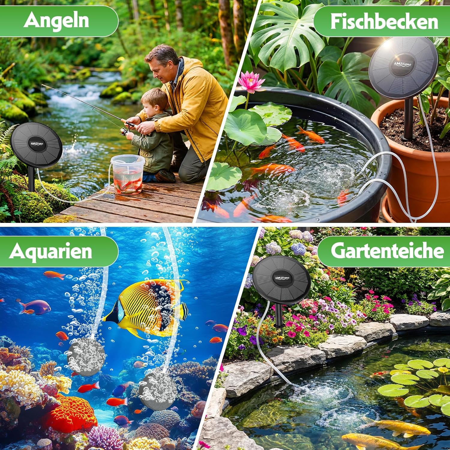 Thumbnail 6 de AMZtime Solar Sauerstoffpumpe für Gartenteich – Solar Teichbelüfter mit 2200 mAh Akku