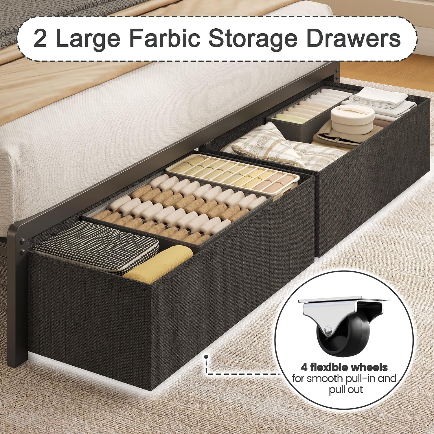 Thumbnail 4 de Fluest FL24-0916TC Twin Bed Frame with Storage, LED Lights and Charging Station