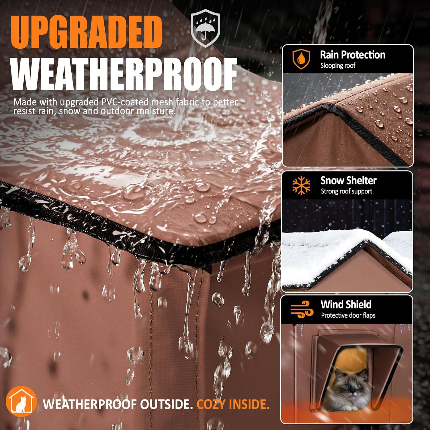 Detalle 2 de HXPLN HX580B Heated Outdoor Cat House with Heating Pad and PVC Mesh