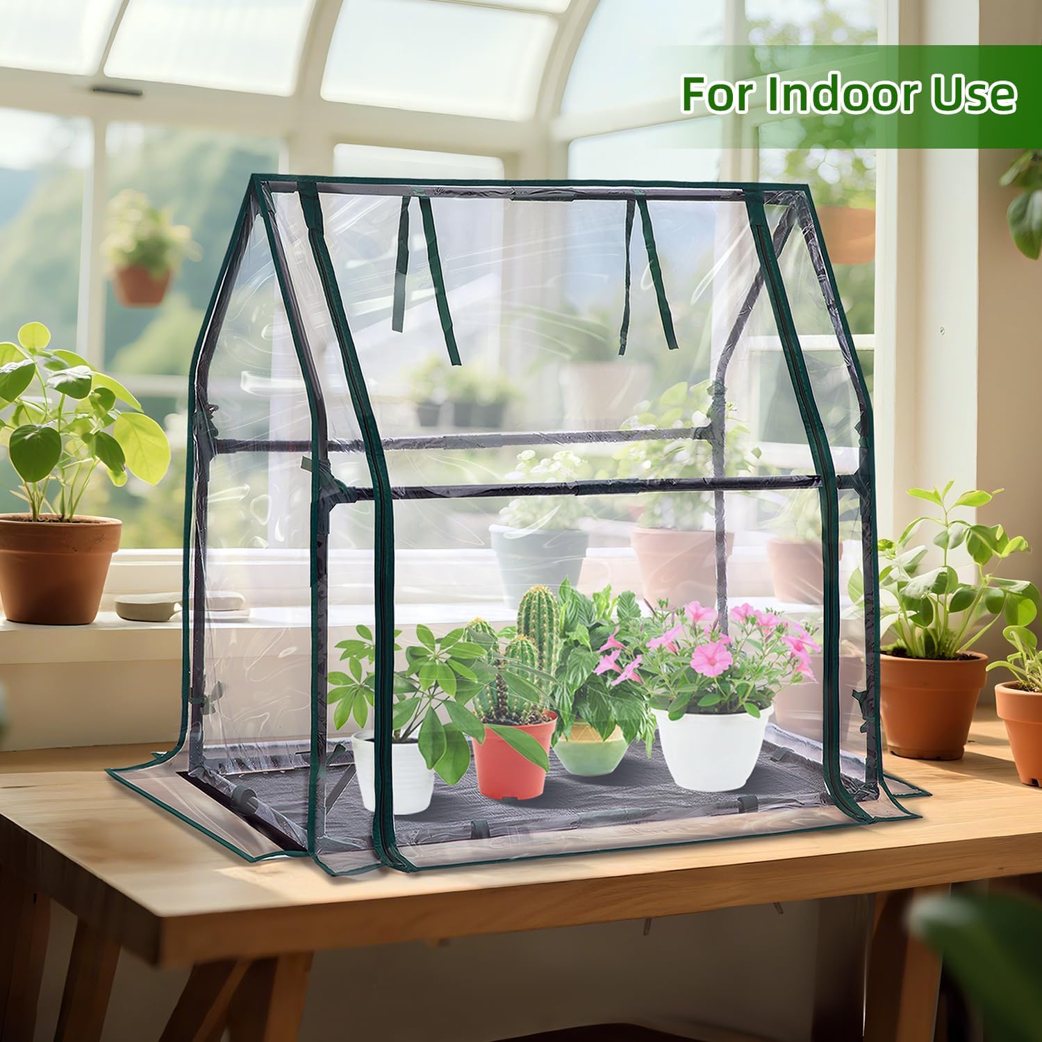 Detalle de Ohuhu Mini Tabletop Greenhouse with Waterproof Pad – Portable humidity dome for small plants & seedling germination