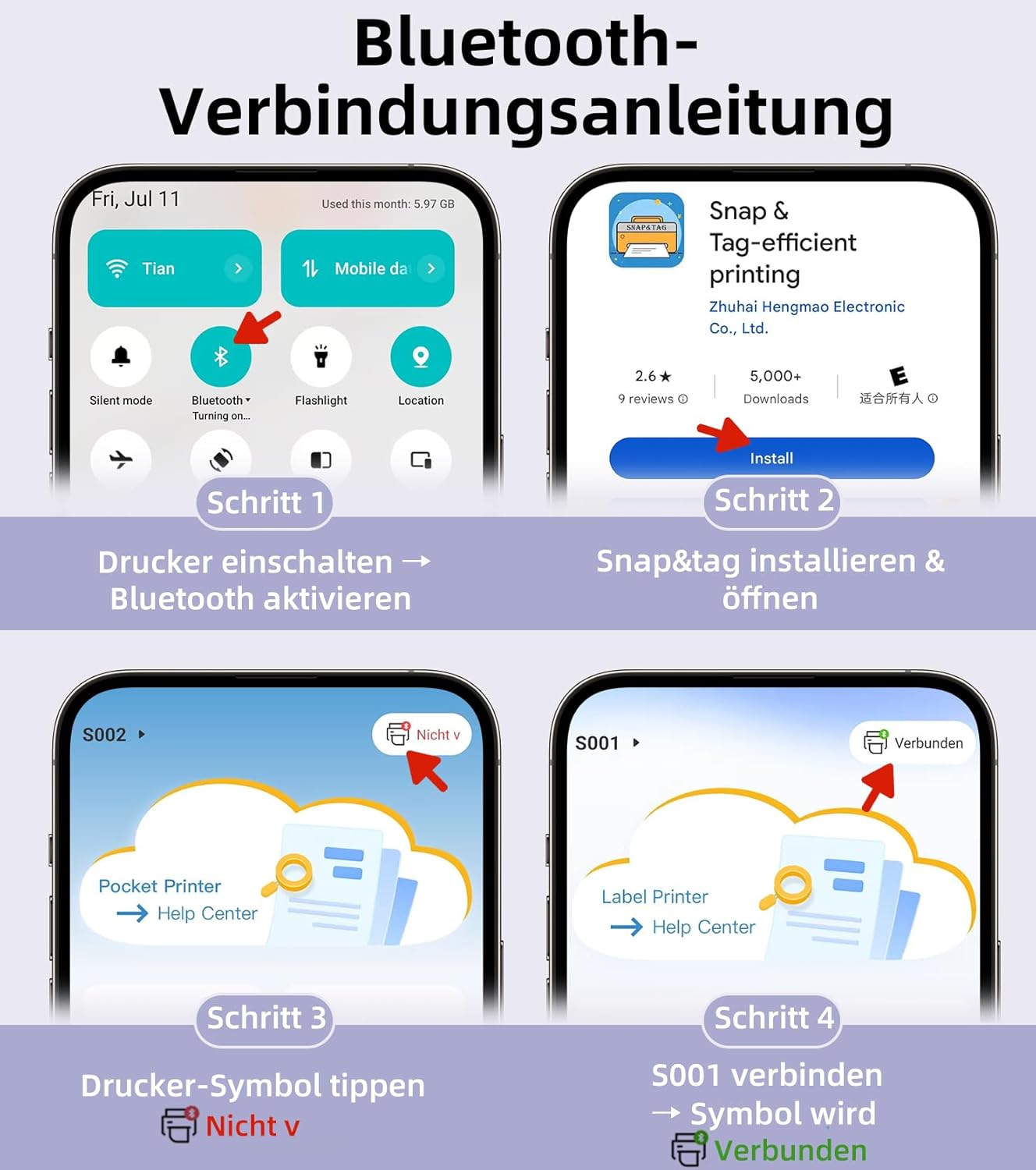 Thumbnail 3 de ORGSTA S001 Etikettendrucker mit Bluetooth für selbstklebende Etiketten – mobil, sofort druckbereit