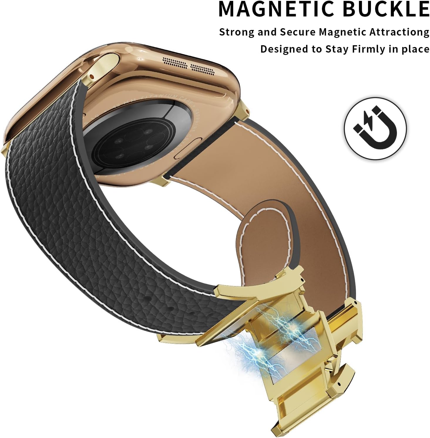 Thumbnail 2 de Tekvon leather watch band with magnetic buckle for Apple Watch Ultra, Series & SE (leather replacement strap)