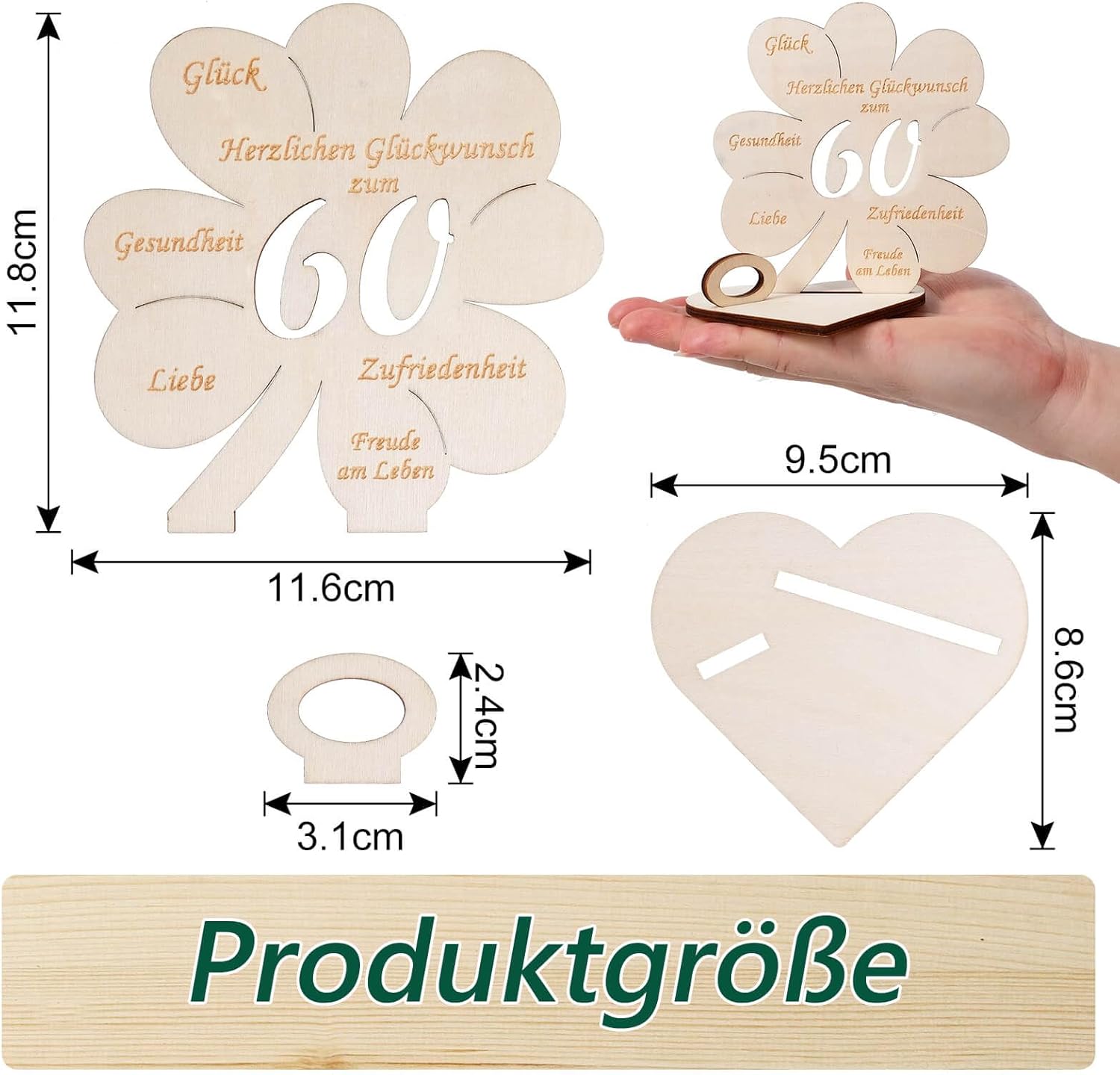 Thumbnail 1 de Geldgeschenke zum Geburtstag auf Holzplatte mit Kleeblatt „Glück“ – personalisierbar als Geldgeschenk & Gästebuch