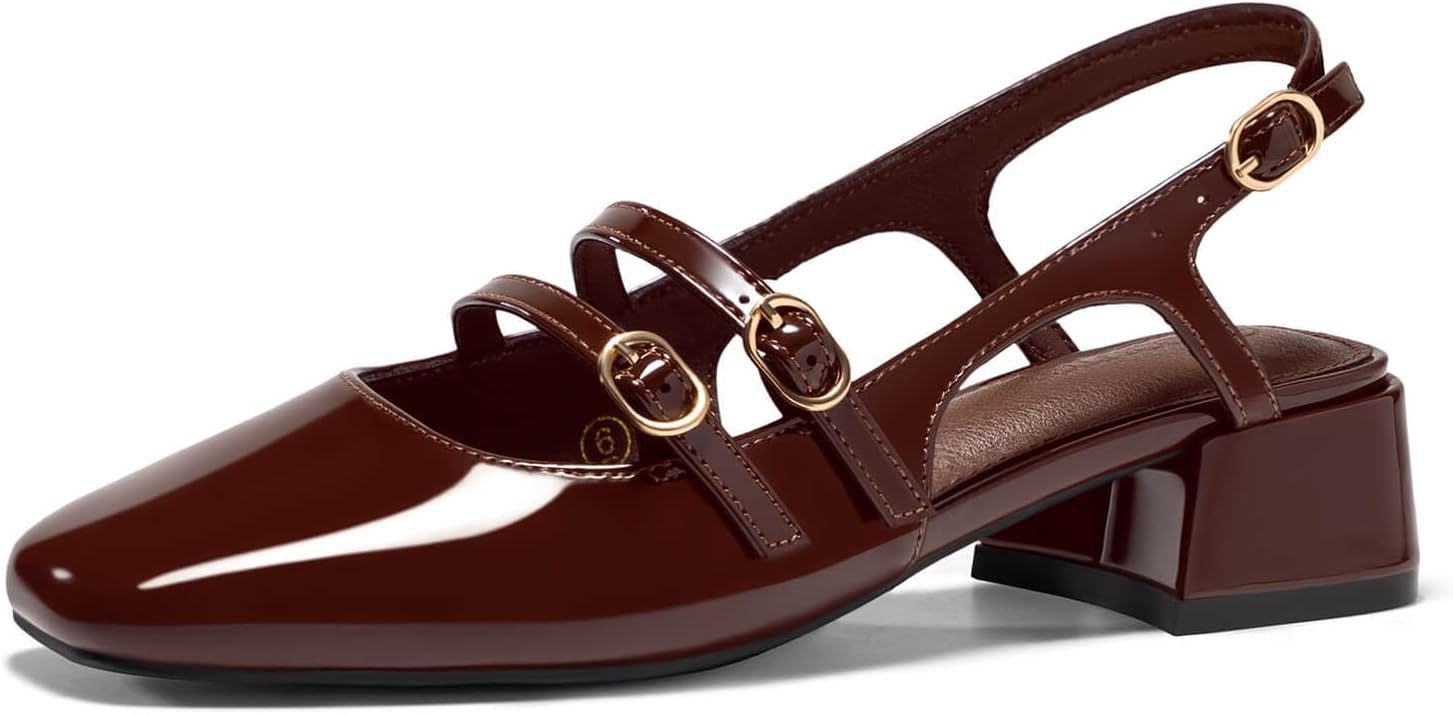 Detalle de Coutgo Women’s Mary Jane Chunky Low Heels Slingback Pumps (Closed Square Toe)
