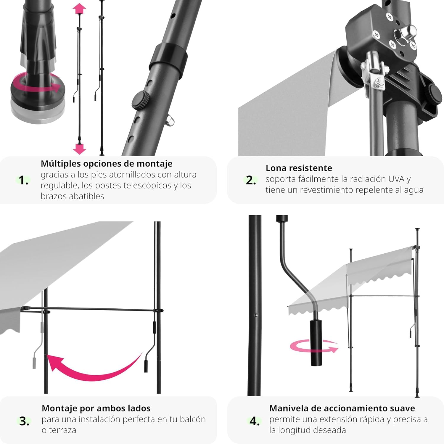 Detalle de tectake® Toldo Terraza Manual 150cm, Resistente UV y Agua ☀