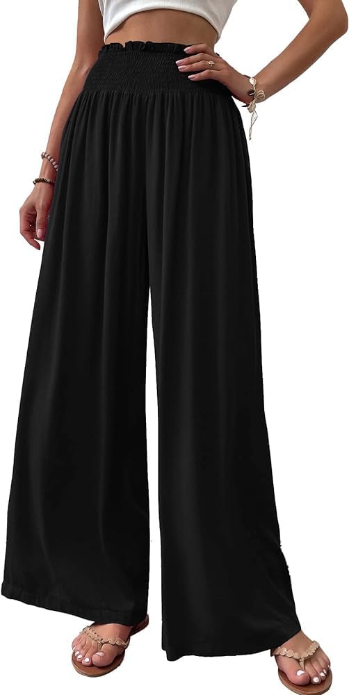 Detalle de Cicy Bell Damen Palazzo Hose – elastische Taille, gerader Schnitt, Taschen, locker und vielseitig