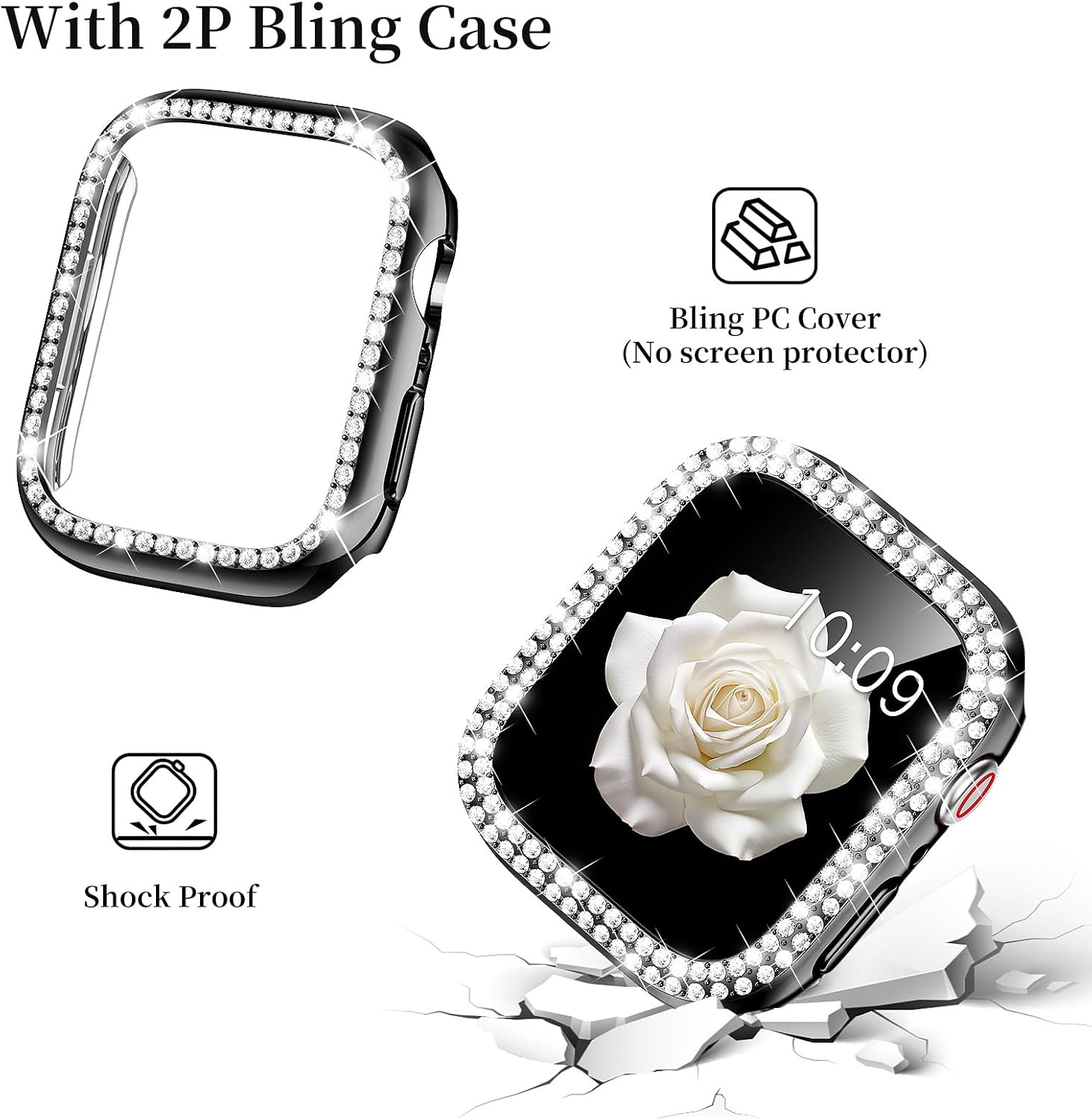 Detalle de Mosonio Apple Watch Band with Bling Case (Case Size Specific) – 2 Pack, 38–49mm