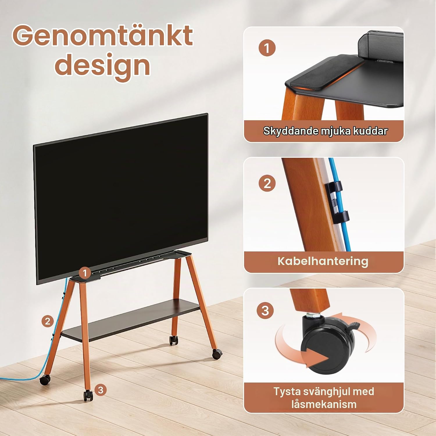 Detalle 1 de ECOTINY TV-stativ på hjul för 49–75 tum, upp till 40 kg