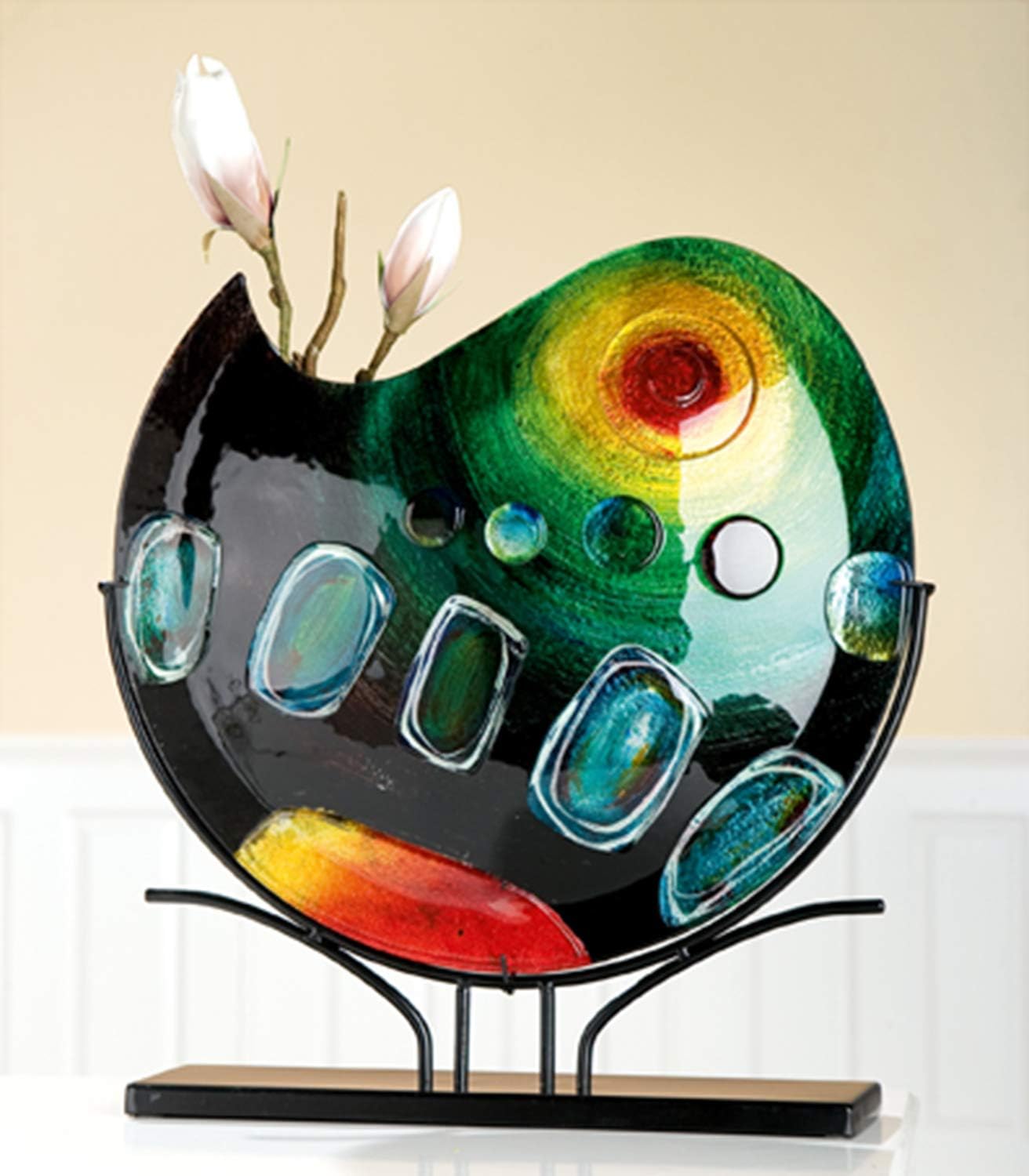 Detalle 2 de GILDE GLAS art 39055 – szklany wazon dekoracyjny, ręcznie malowany, ze stojakiem