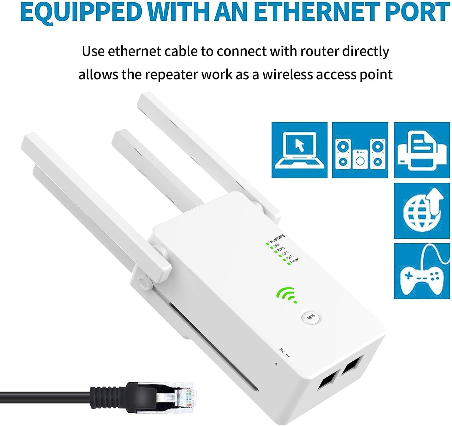 Thumbnail 5 de WLAN Repeater 1200 Mbit/s Dual-Band mit 4 Antennen – Repeater/Router/Access Point, LAN/WAN-Port, Weiß