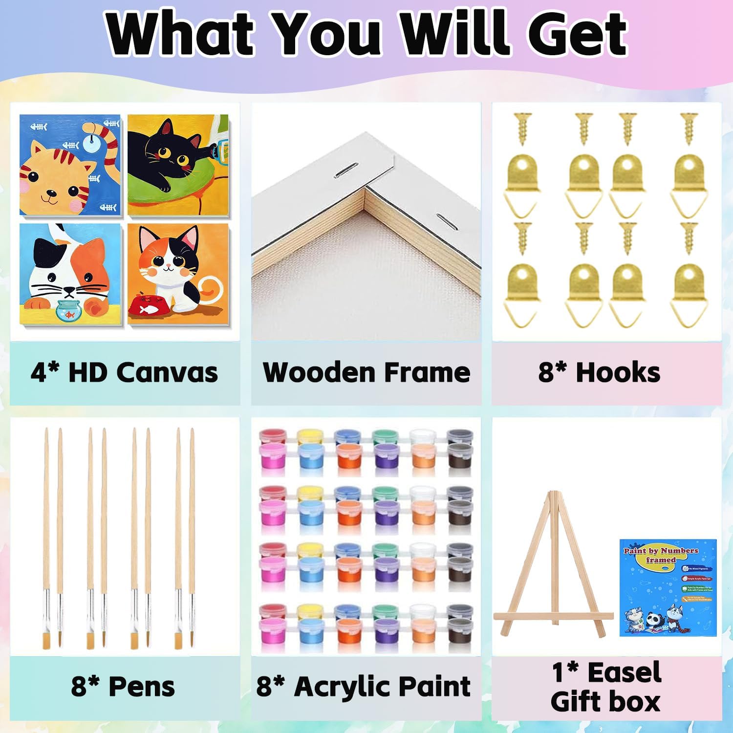 Thumbnail 3 de WEMEON 4 Pack Paint by Numbers for Children with Framed and Easel – 8x8 Inch