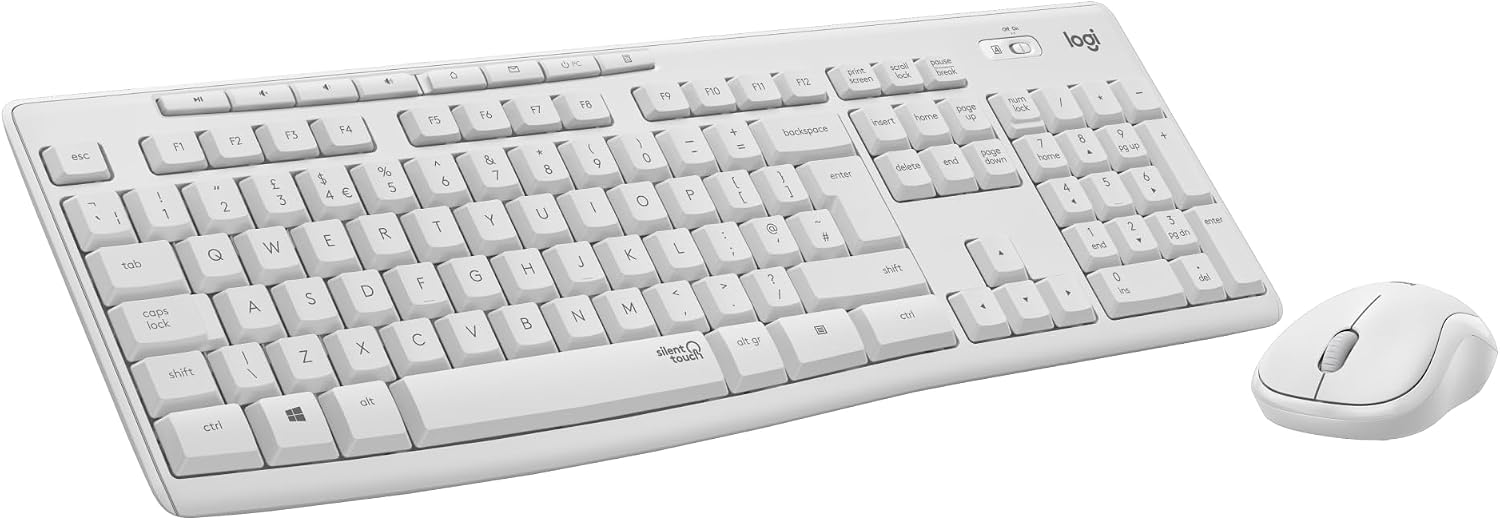 Detalle de Logitech MK295 Silent Wireless Mouse & Keyboard Combo (SilentTouch), Full Numpad, QWERTY UK – White