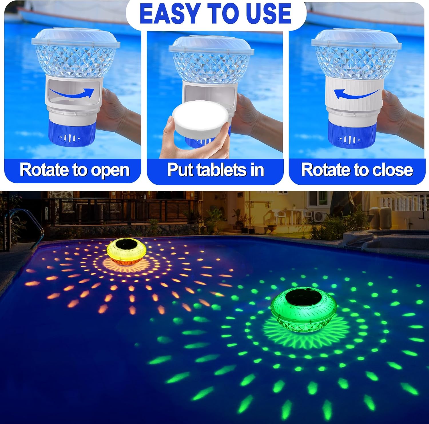 Thumbnail 4 de DeeprBling Diffuseur Chlore Piscine avec Solaire et Lumière LED – Flotteur Polyvalent