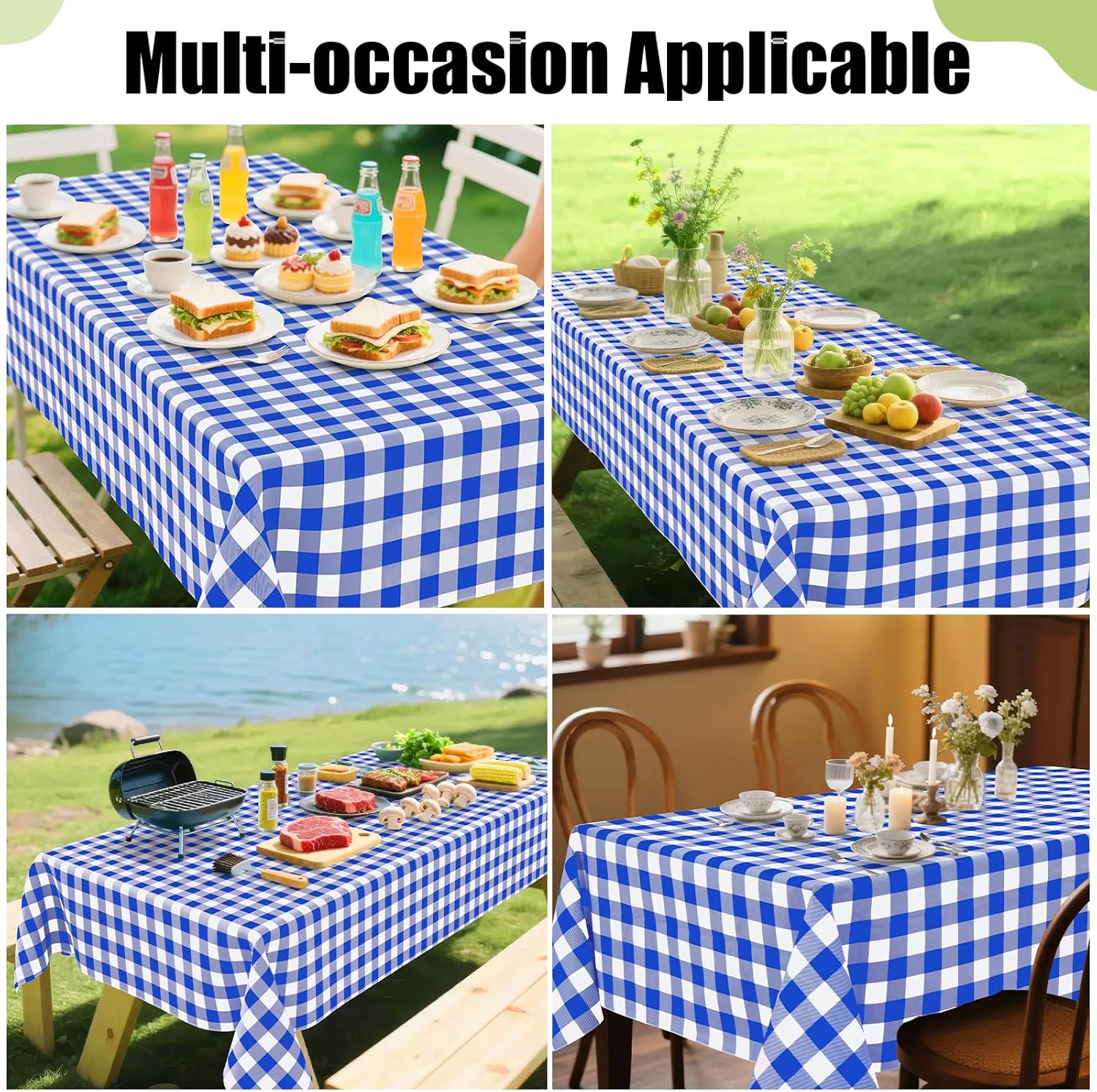 Thumbnail 5 de smiry Rectangle Waterproof Vinyl Table Cloth with Flannel Backing (Blue & White, 60"x102")