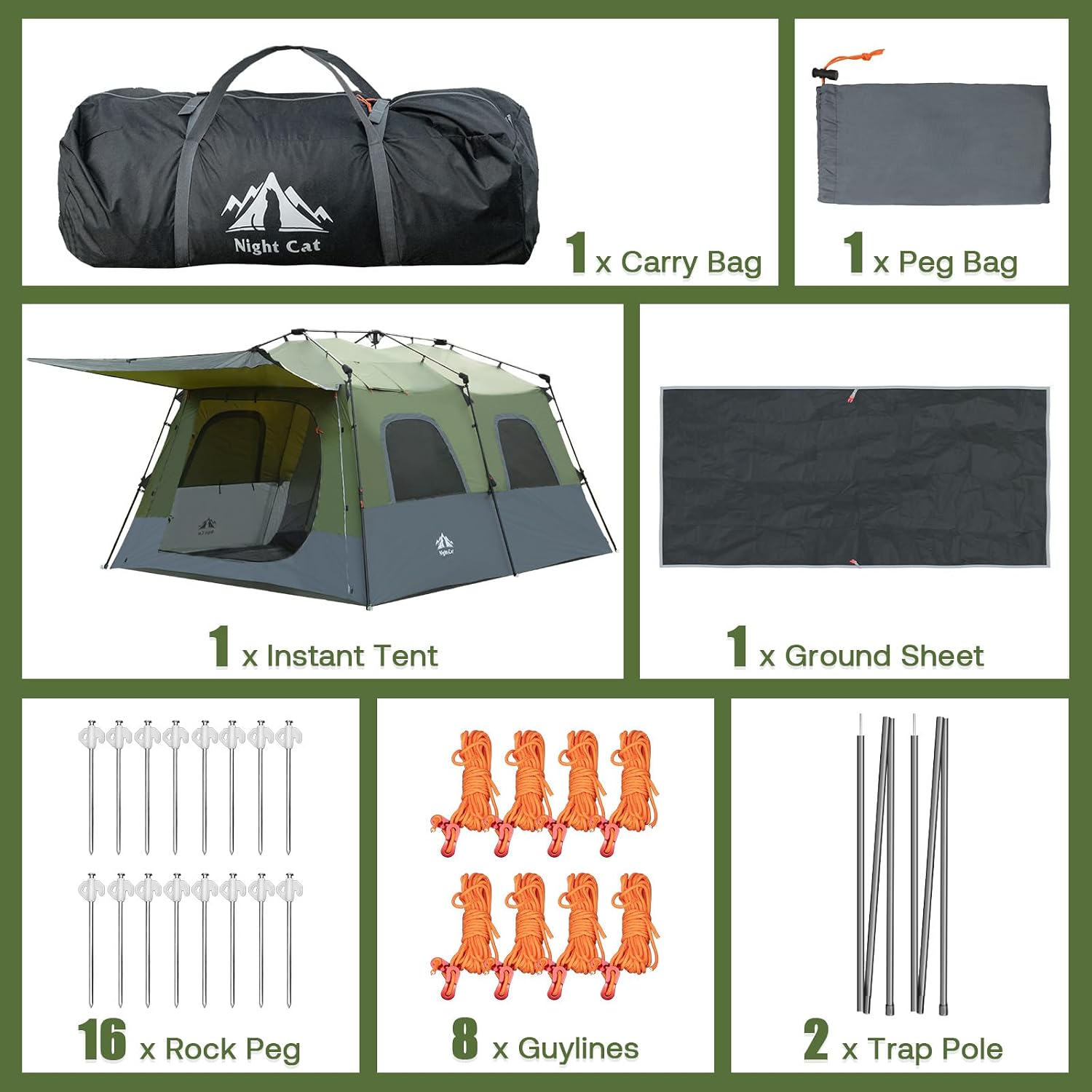 Detalle de Night Cat Pop Up Family Tent for 8 – Waterproof 2-Bedroom Cabin Tent