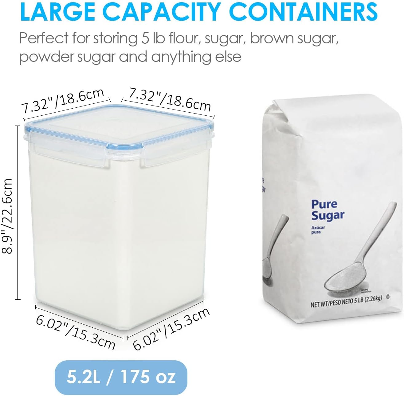 Detalle 2 de Vtopmart 5.2L Flour and Sugar Storage Containers, 4-Pack, Blue, Airtight