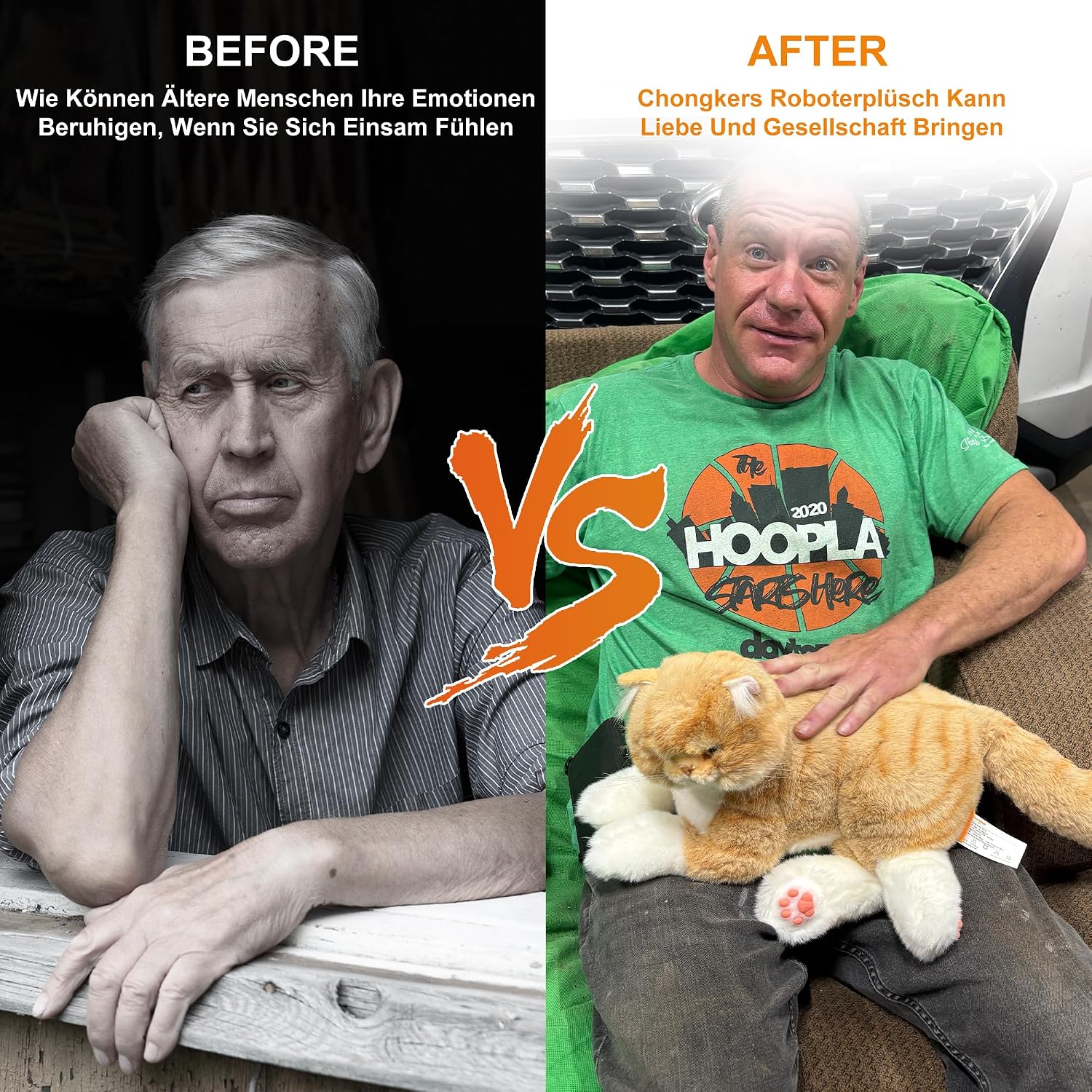 Thumbnail 3 de Chongker Roboterkatze – Interaktiver Plüschfreund mit realistischem Herzschlag und Schnurren (Orange)