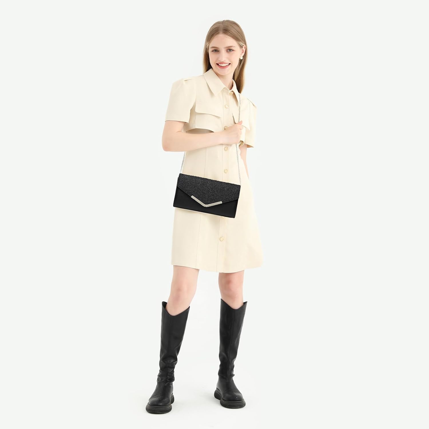 Thumbnail 3 de Miss Lulu Pochette e Clutch da Donna: pochette in pizzo floreale con tracolla a catena