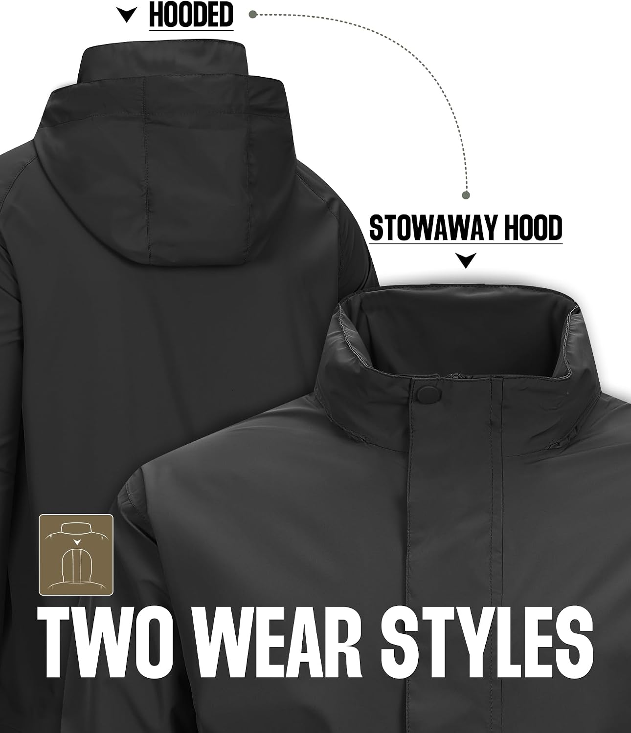 Detalle 2 de 33,000ft wasserdichte Regenjacke für Herren – Atmungsaktiv, Leichte Outdoorjacke mit Kapuze