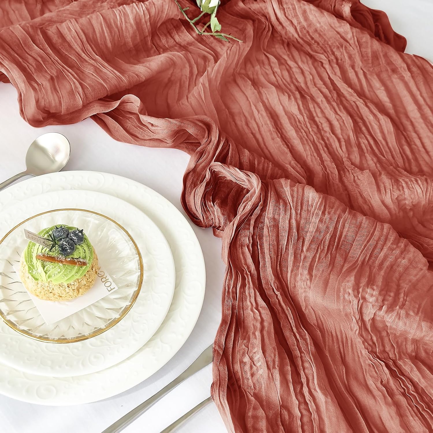 Thumbnail 2 de Terracotta Cheesecloth Table Runner, 35 x 120 Inch