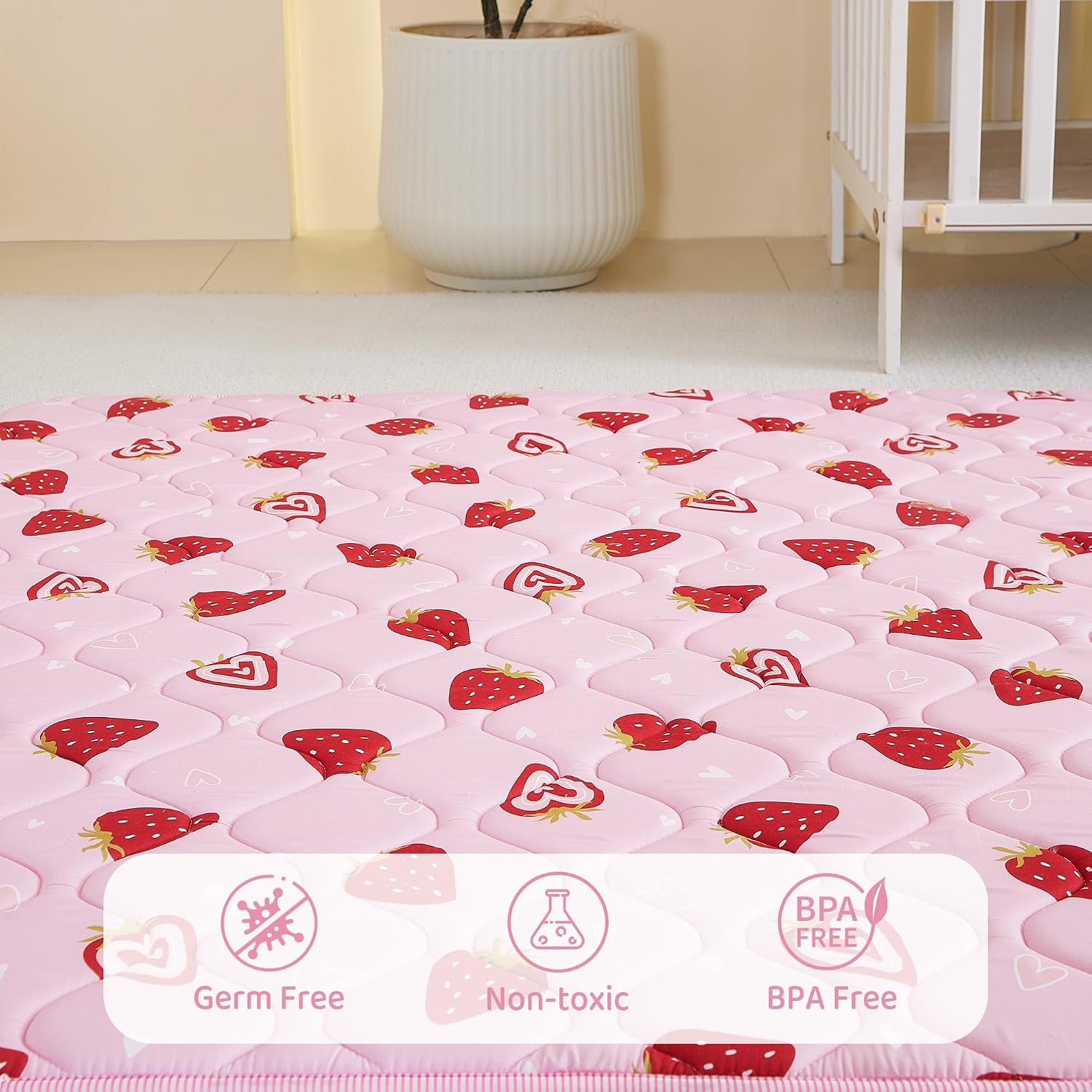 Detalle de Viviland Baby Mats for Floor Baby Play Mat, 50 x 50-Inch Pink Strawberry