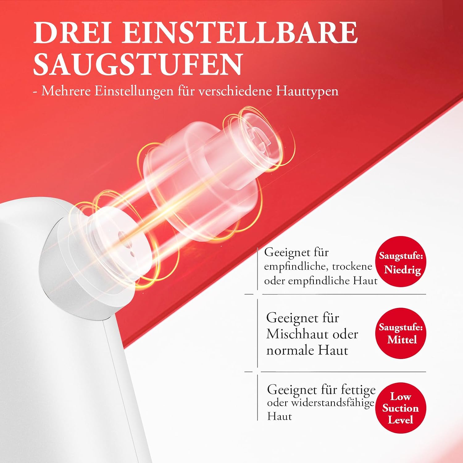Detalle de ANLAN 2 in 1 Mitesserentferner Porenreiniger Gesicht – 3 Modi, 3 Saugköpfe, Wasser-Sauerstoff-Technologie