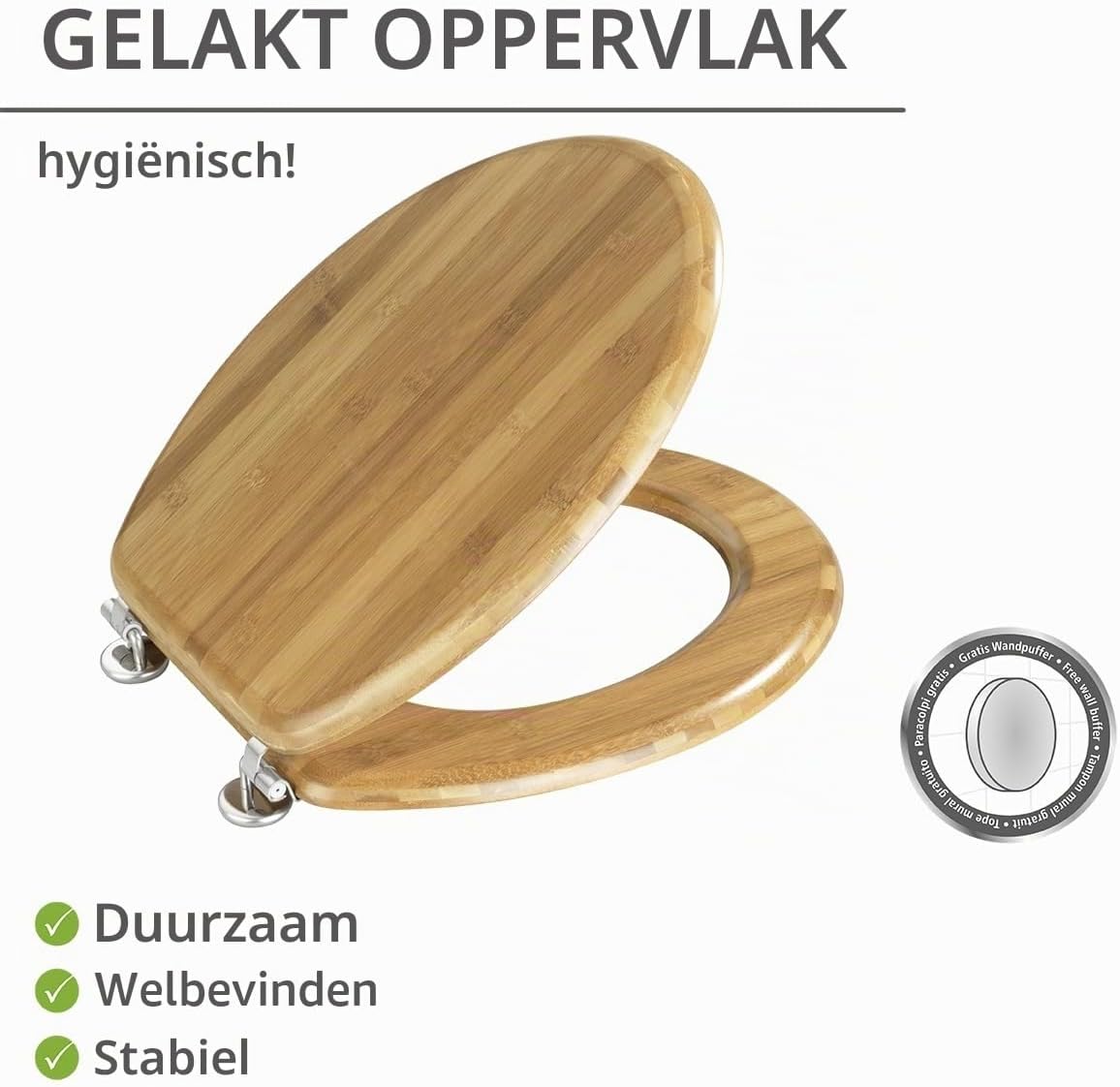 Detalle 2 de WENKO bamboe toiletzitting van echt bamboe, donkerbruin, met RVS scharnieren