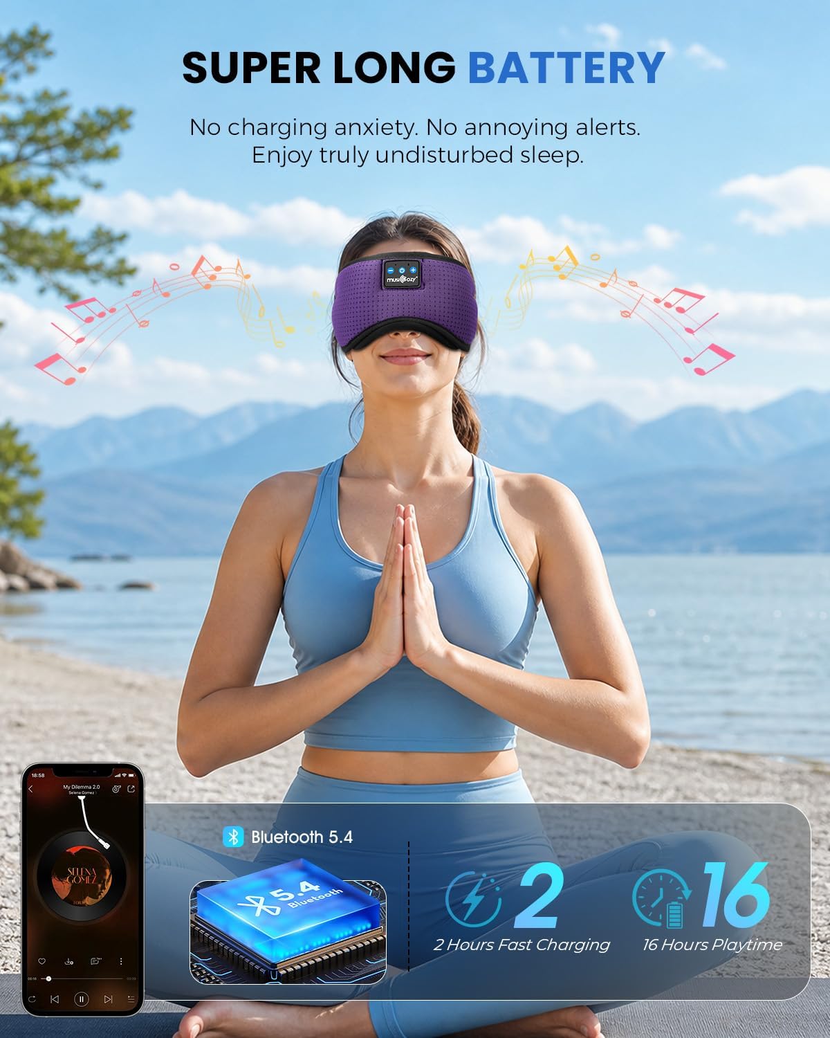 Detalle de MUSICOZY Sleep Mask Headphones: 100% Blackout Bluetooth Eye Mask with Ultra-Thin Speakers