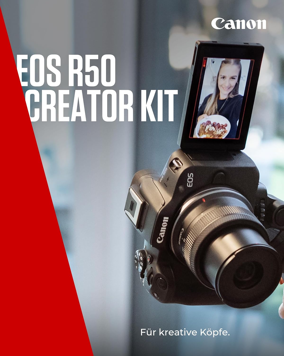 Detalle de Canon EOS R50 Systemkamera + RF-S 18-45mm is STM – kompakteHybridkamera mit KI-Fokus und 4K