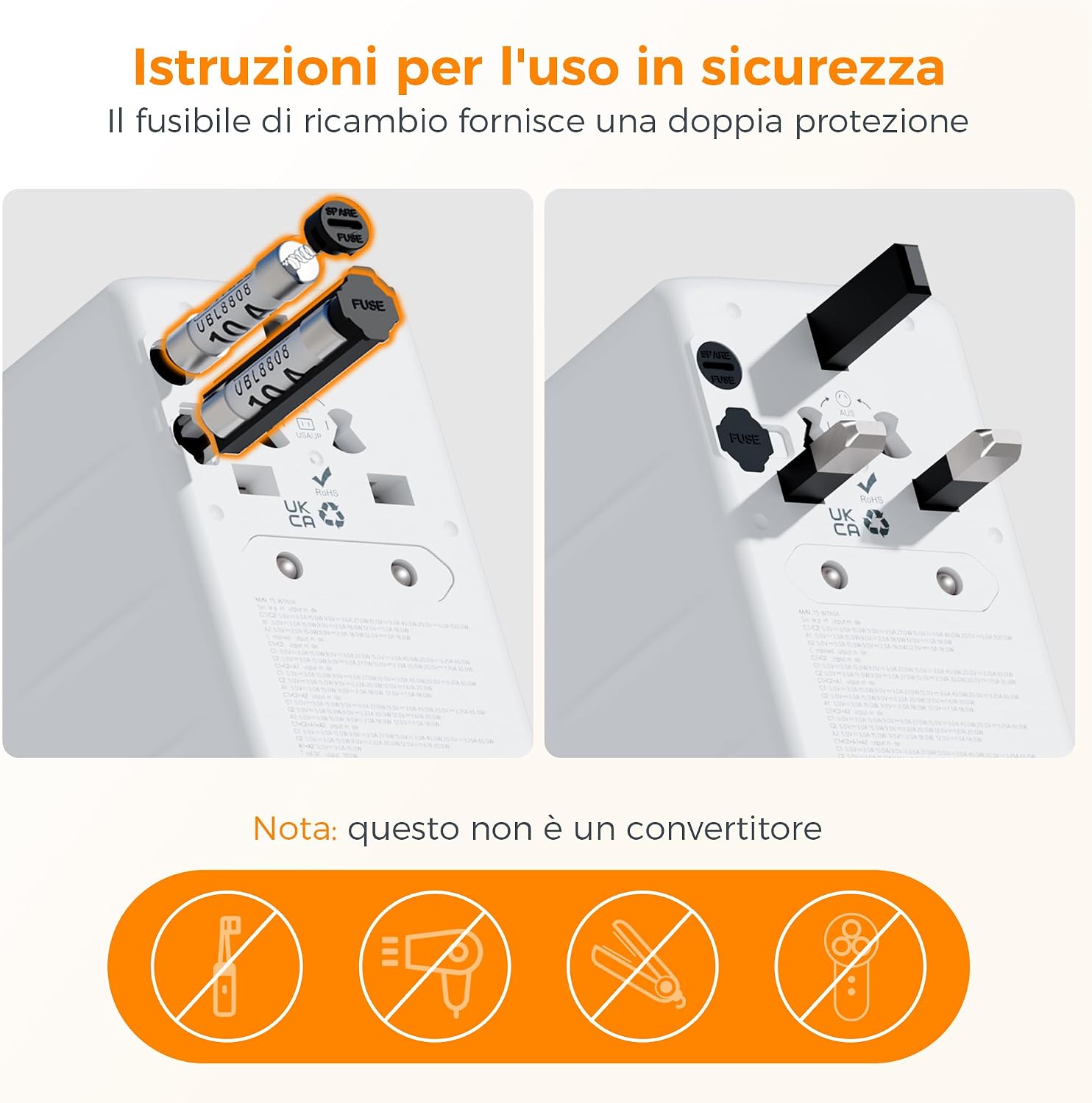Detalle de TESSAN 100W GaN Adattatore Universale da Viaggio: carica 5 dispositivi con una sola presa