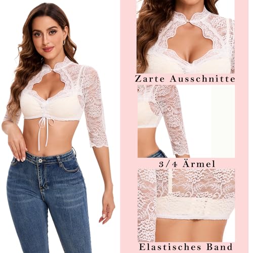 Thumbnail 3 de Goxozzy Dirndl Bluse Damen – Langarm, Weiß/Schwarz, Größe 34–44
