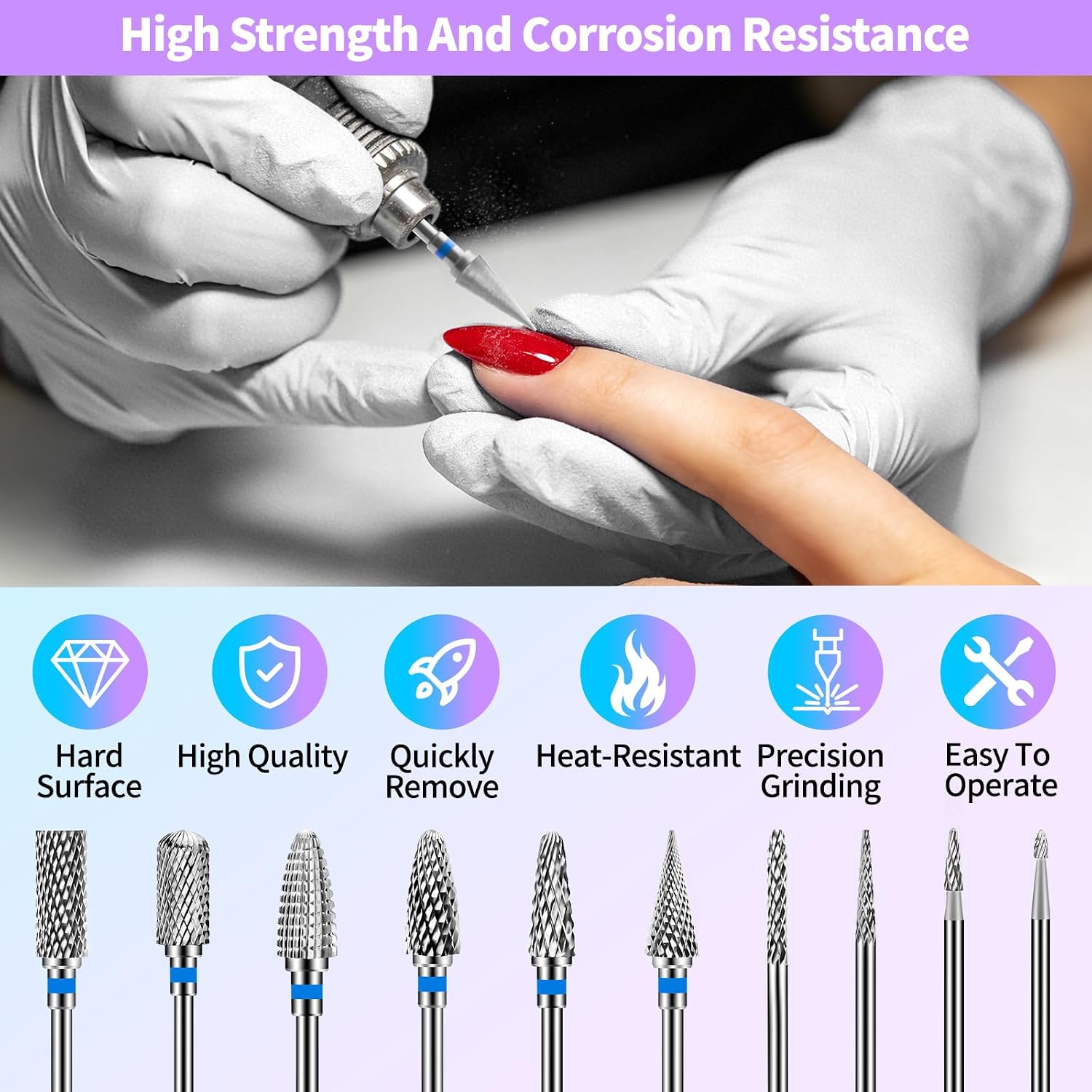 Detalle de 10 Stück Nagelfräser Bits Set – Edelstahl, 3/32 Zoll (2,35 mm), professionell für Gel- und Acrylnägel