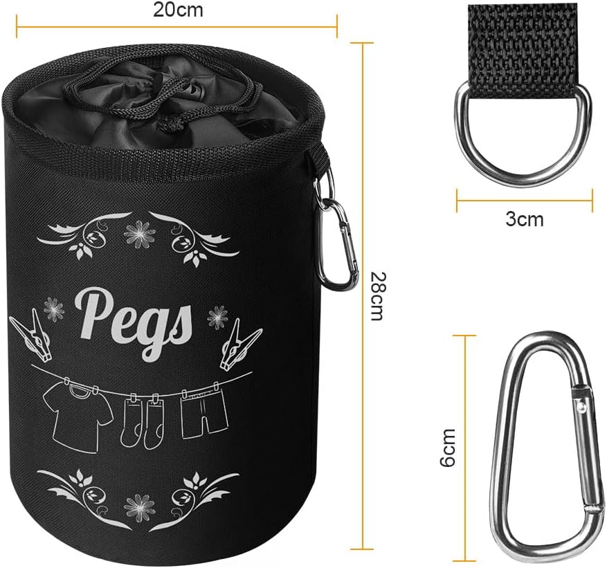Thumbnail 1 de Vicloon Premium Peg Bag, Black Large Clothespin Bag with Drawcord Closure and Hanging Snap Hook