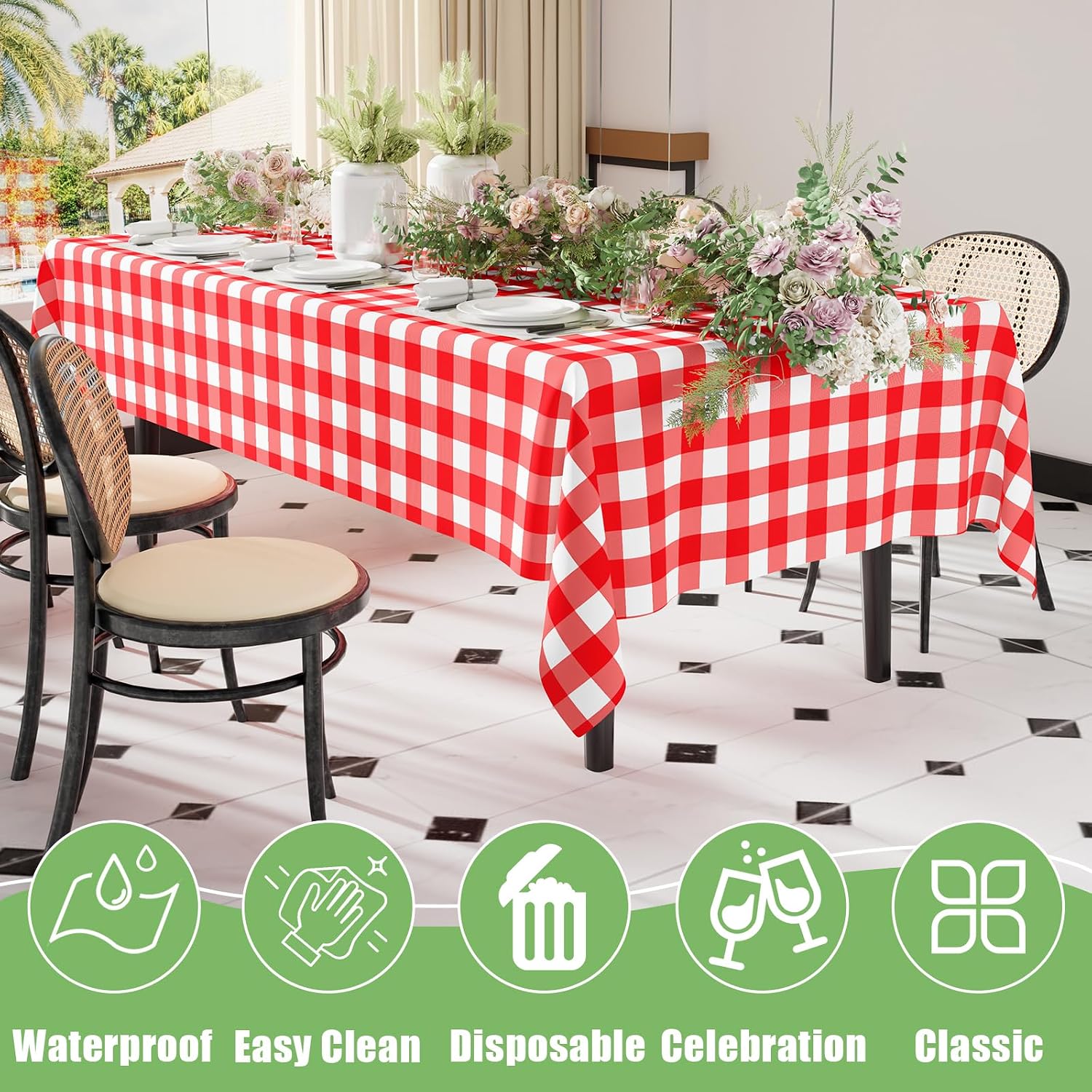 Thumbnail 6 de Smiry 3-Pack Red Gingham Disposable Tablecloths (54" x 108")