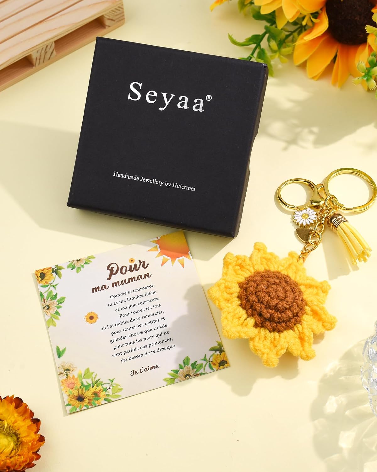 Detalle de Porte-clés tournesol cœur doré Seyaa – petit bijou de sac pour la fête des Mères et les anniversaires