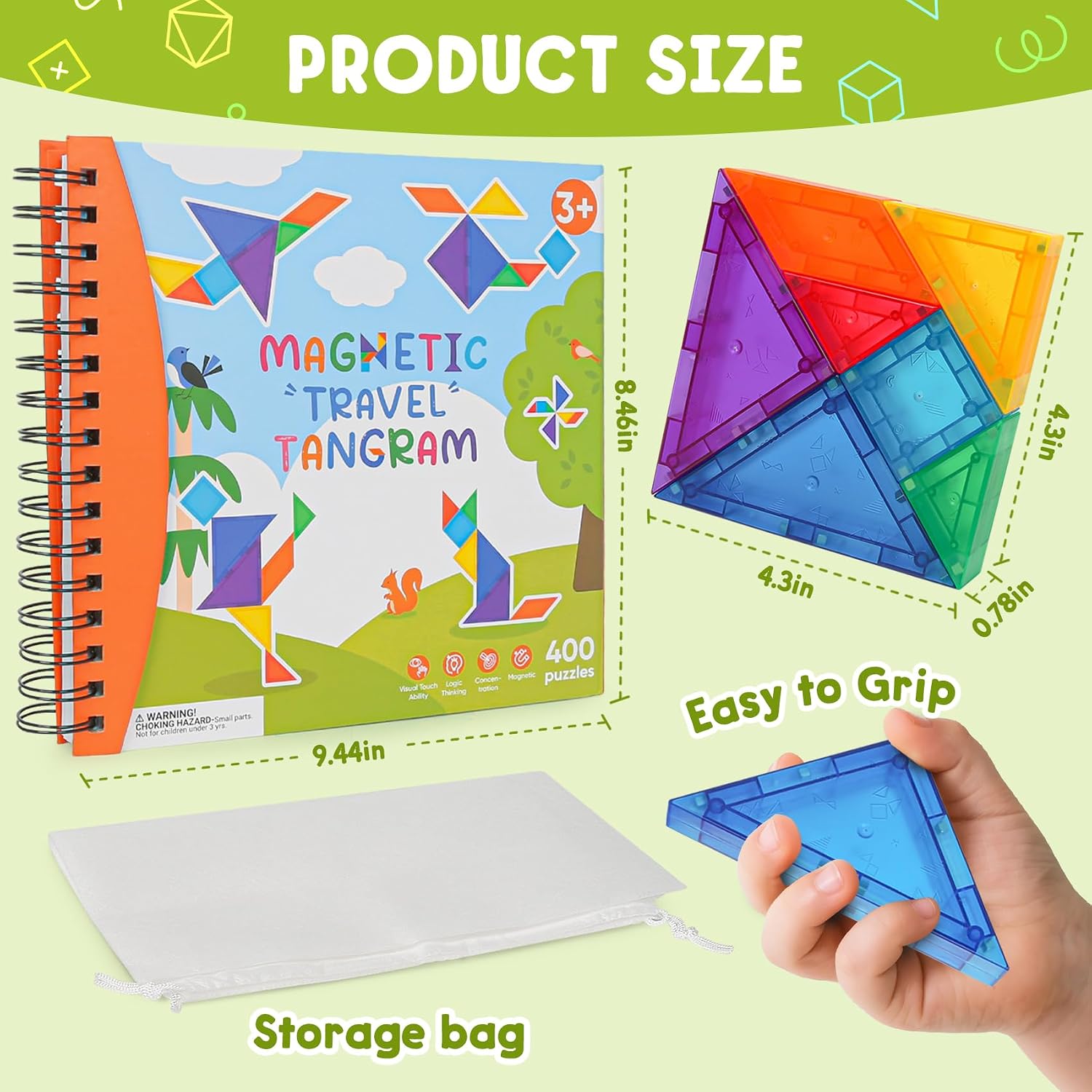 Detalle de Magnetic Travel Tangram Puzzle with 400 Solutions