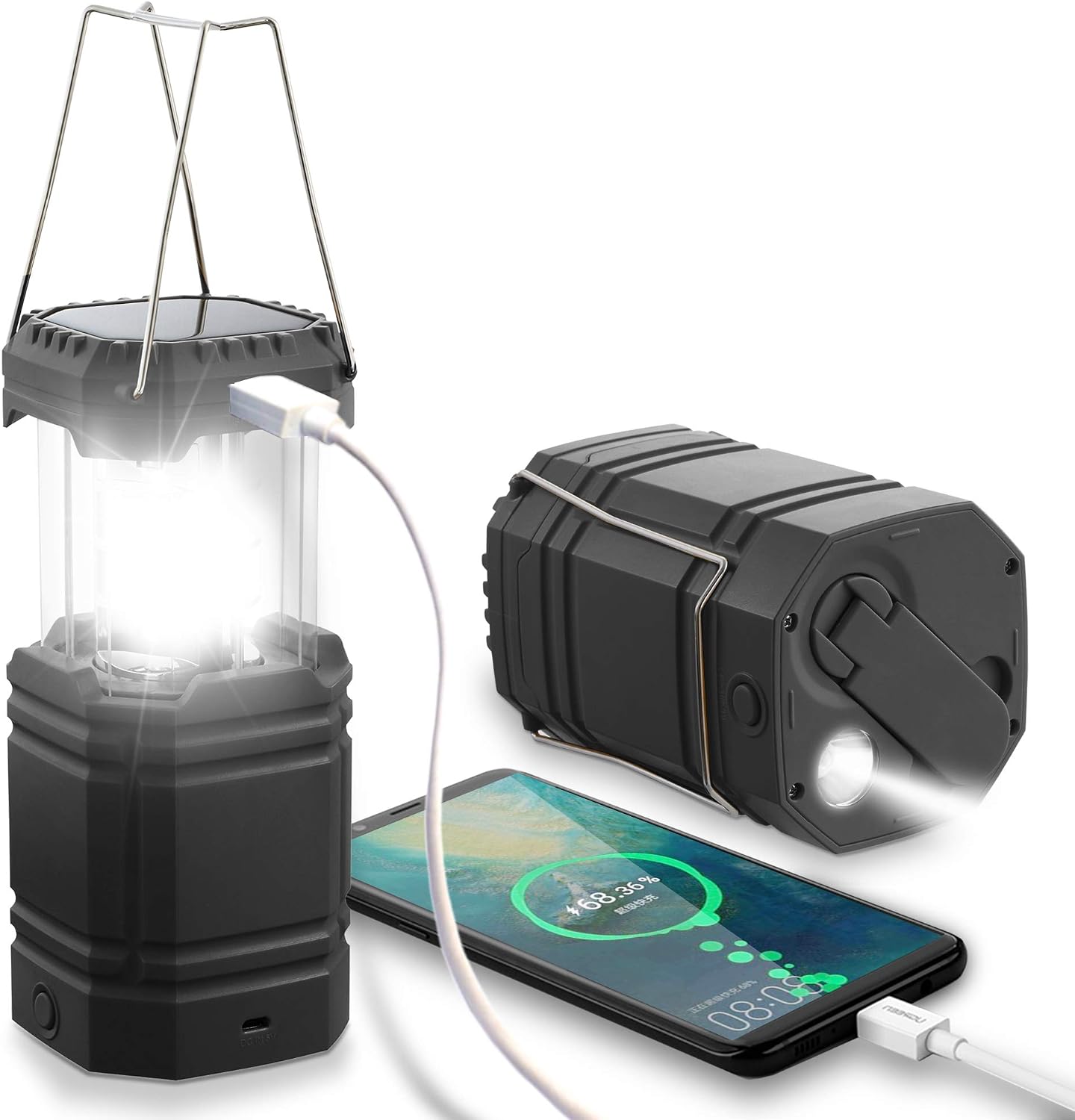 Detalle de LED Campinglampe Solar – 3-in-1 Notfall- und Outdoor-Beleuchtung, IPX4, 3000mAh Akku