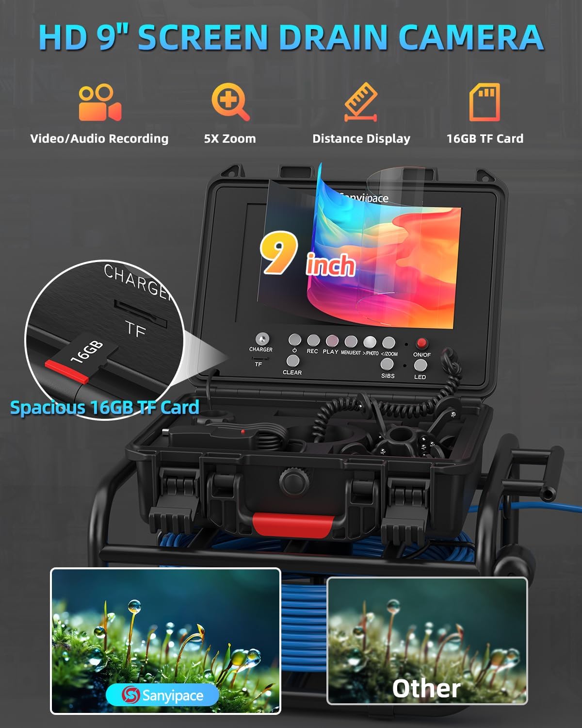 Thumbnail 4 de Sanyipace Drain Inspection Camera 50M with Self-Leveling and 9-Inch Screen