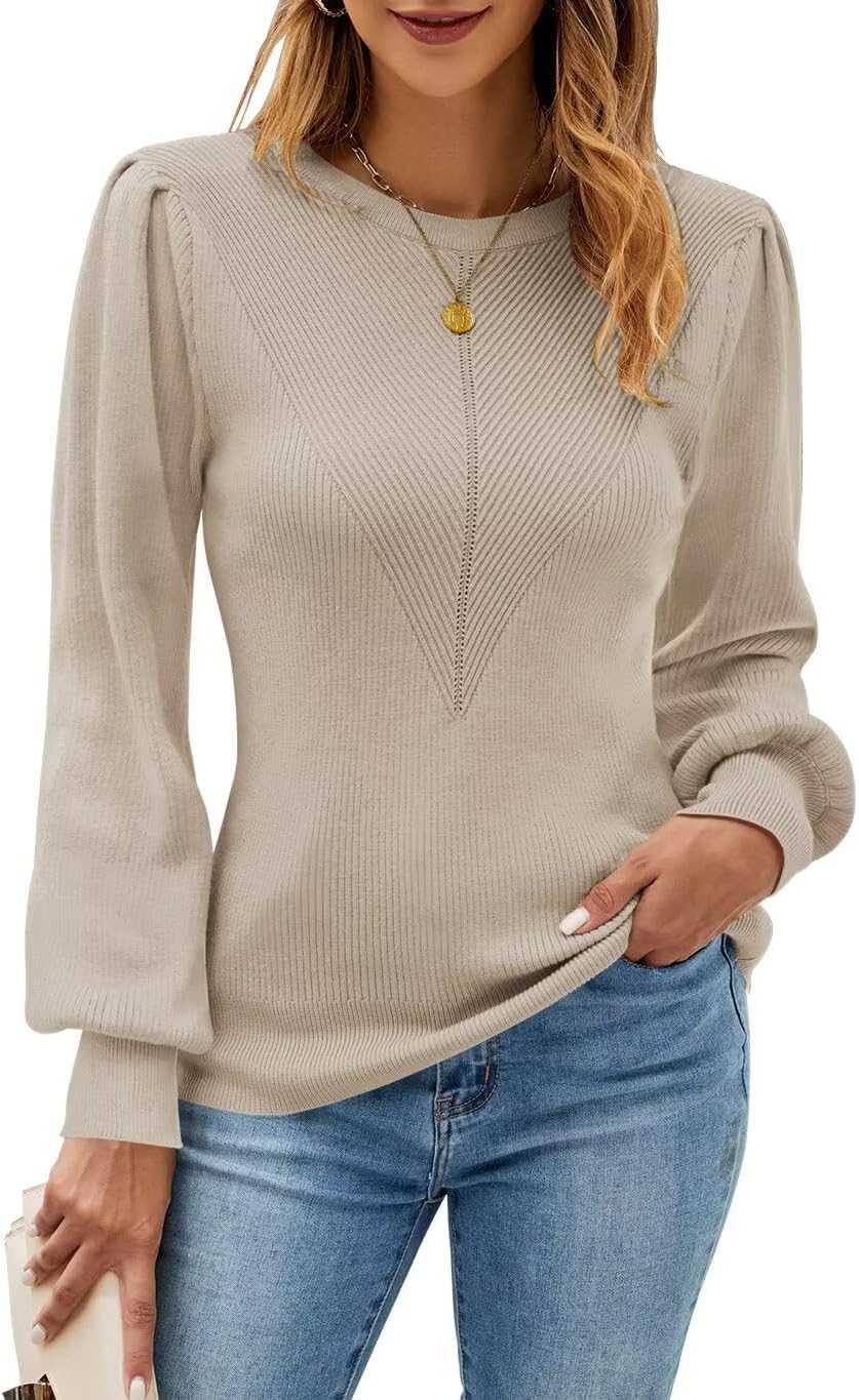 Detalle de JOCAFIYE 2026 Women's Ribbed Knit Pullover Sweater, Long Sleeve Crewneck