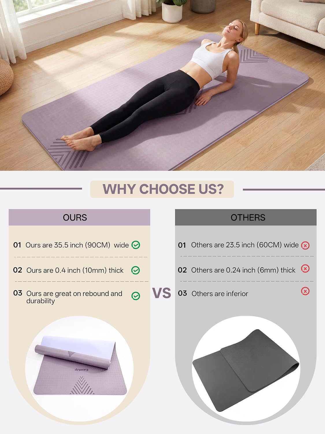 Detalle de EASEUP Large Yoga Mat, 73 × 35.5 in, 10 mm Thick TPE